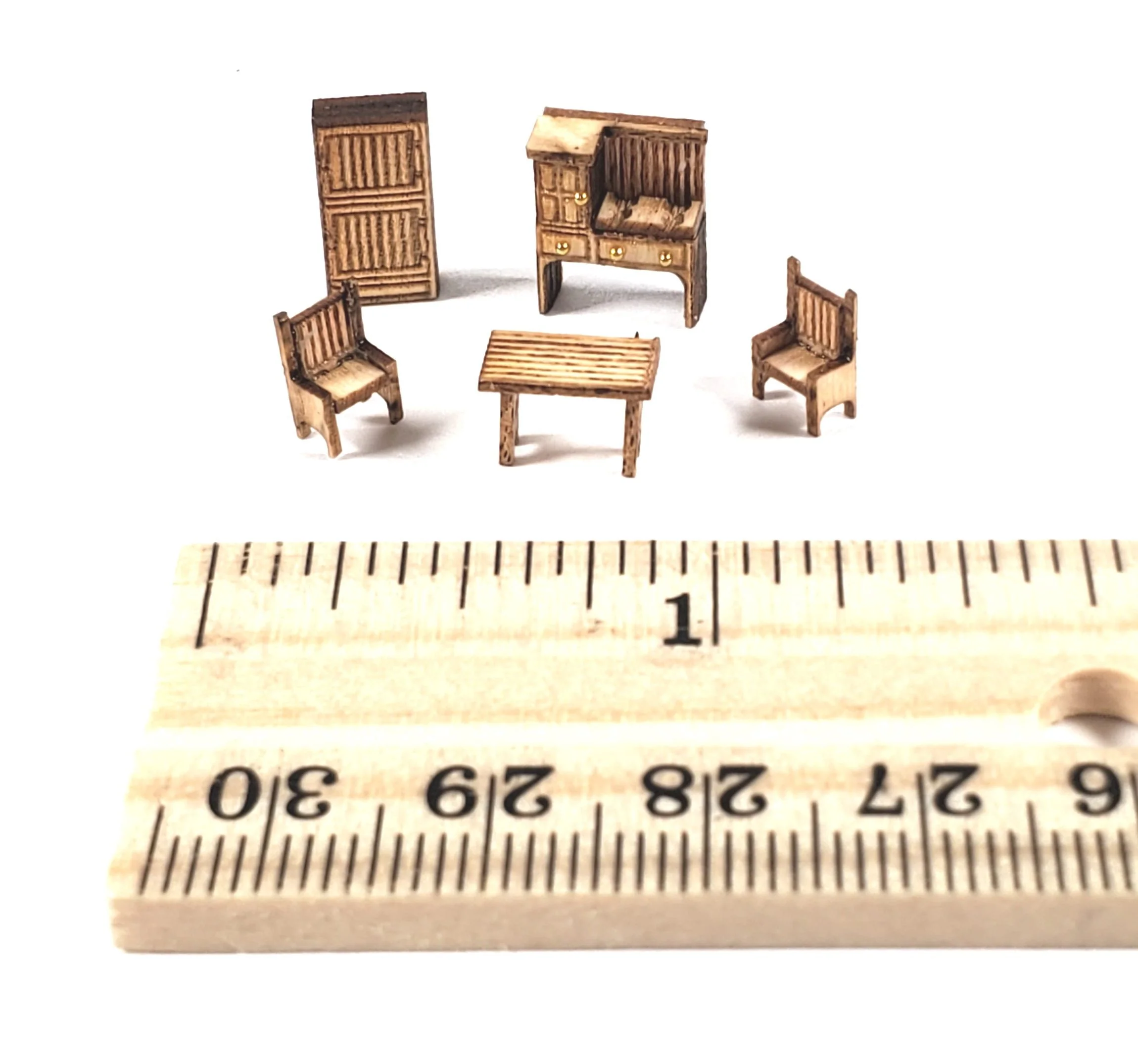 Dollhouse 1:144 Scale Furniture KIT DIY Country Kitchen Stove Table Fridge - Image 5