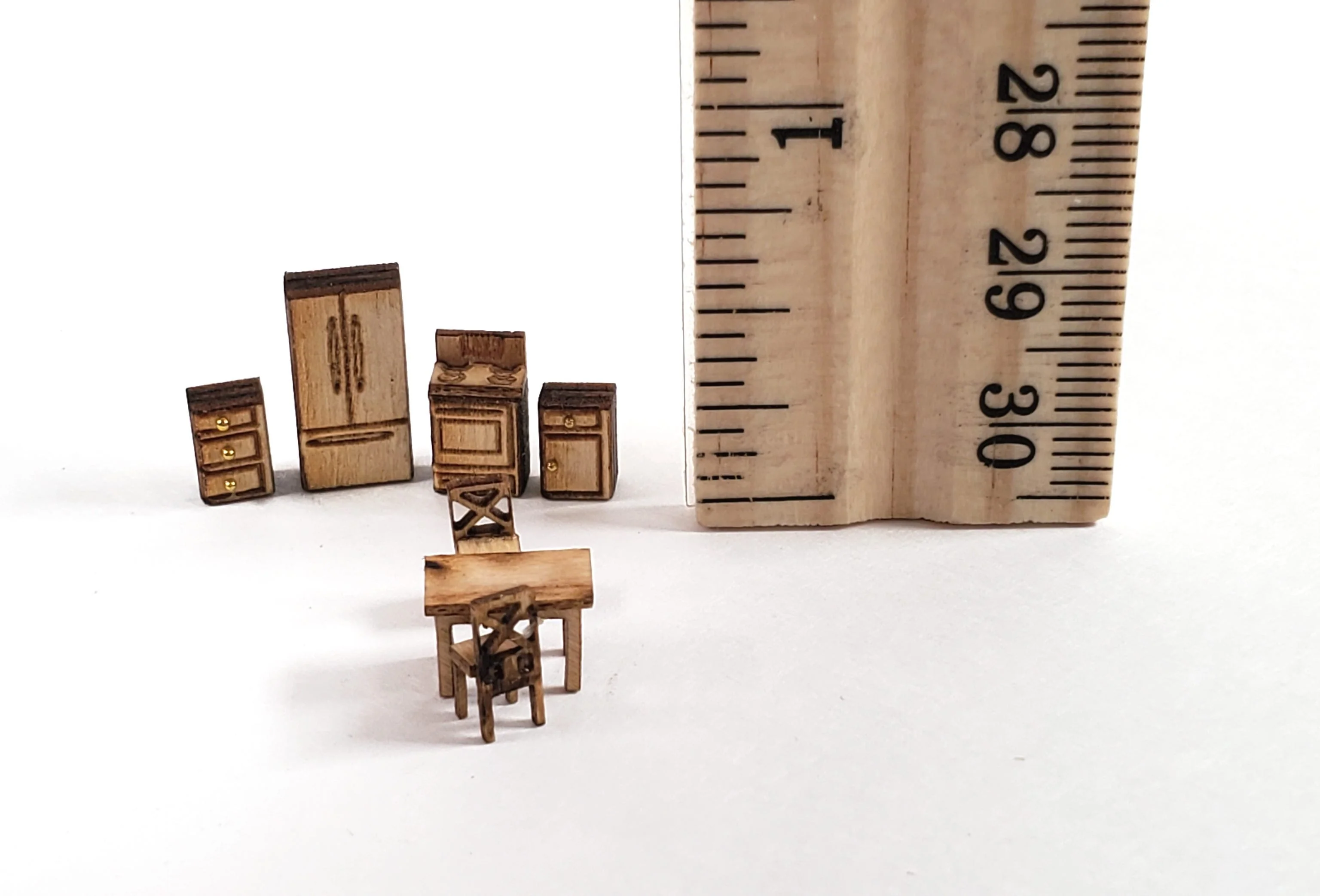 Dollhouse 1:144 Scale Furniture KIT DIY Modern Kitchen Stove Fridge Table Chairs - Image 5