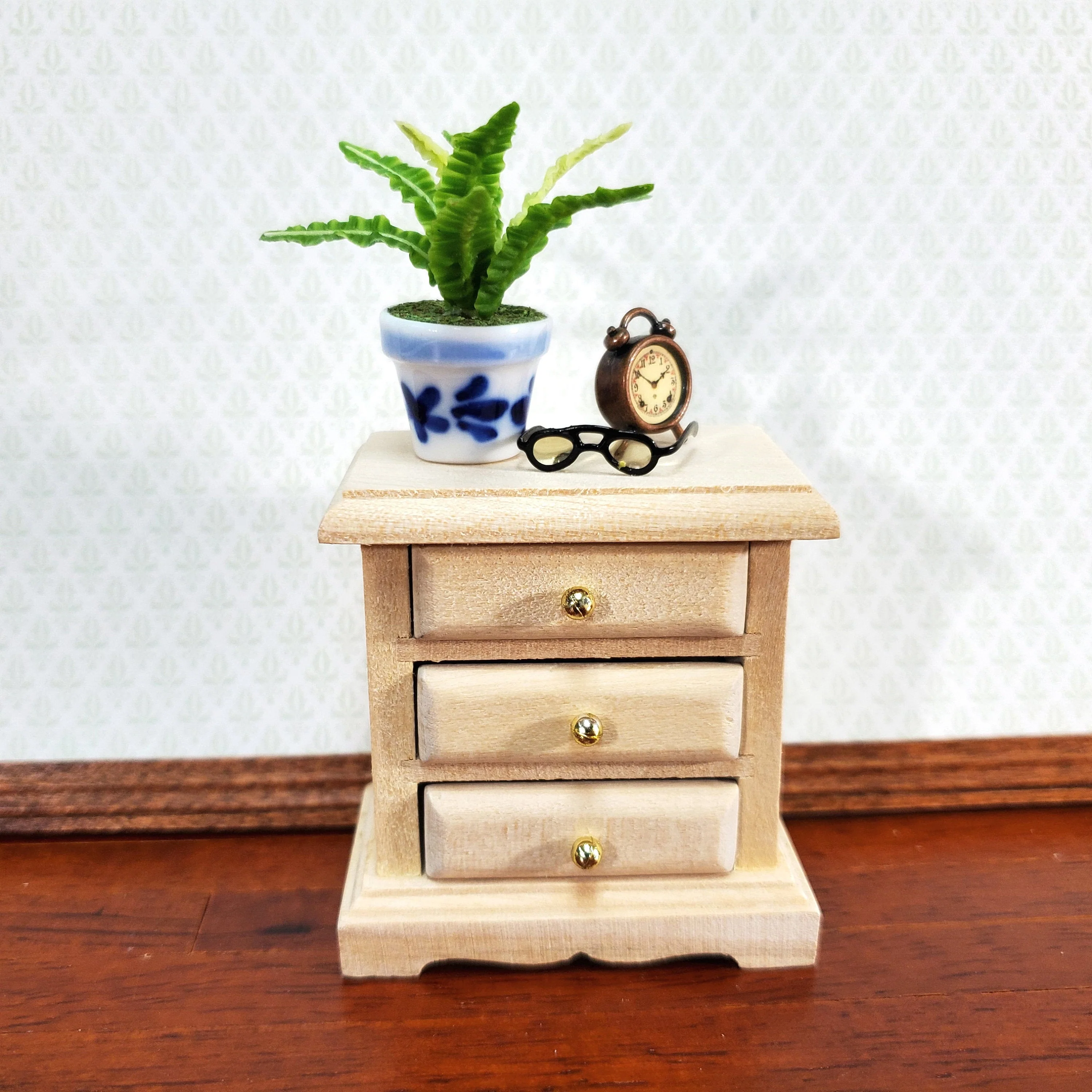 Dollhouse 3 Drawer Nightstand Side Table Unpainted Wood 1:12 Scale Miniature Furniture - Image 6