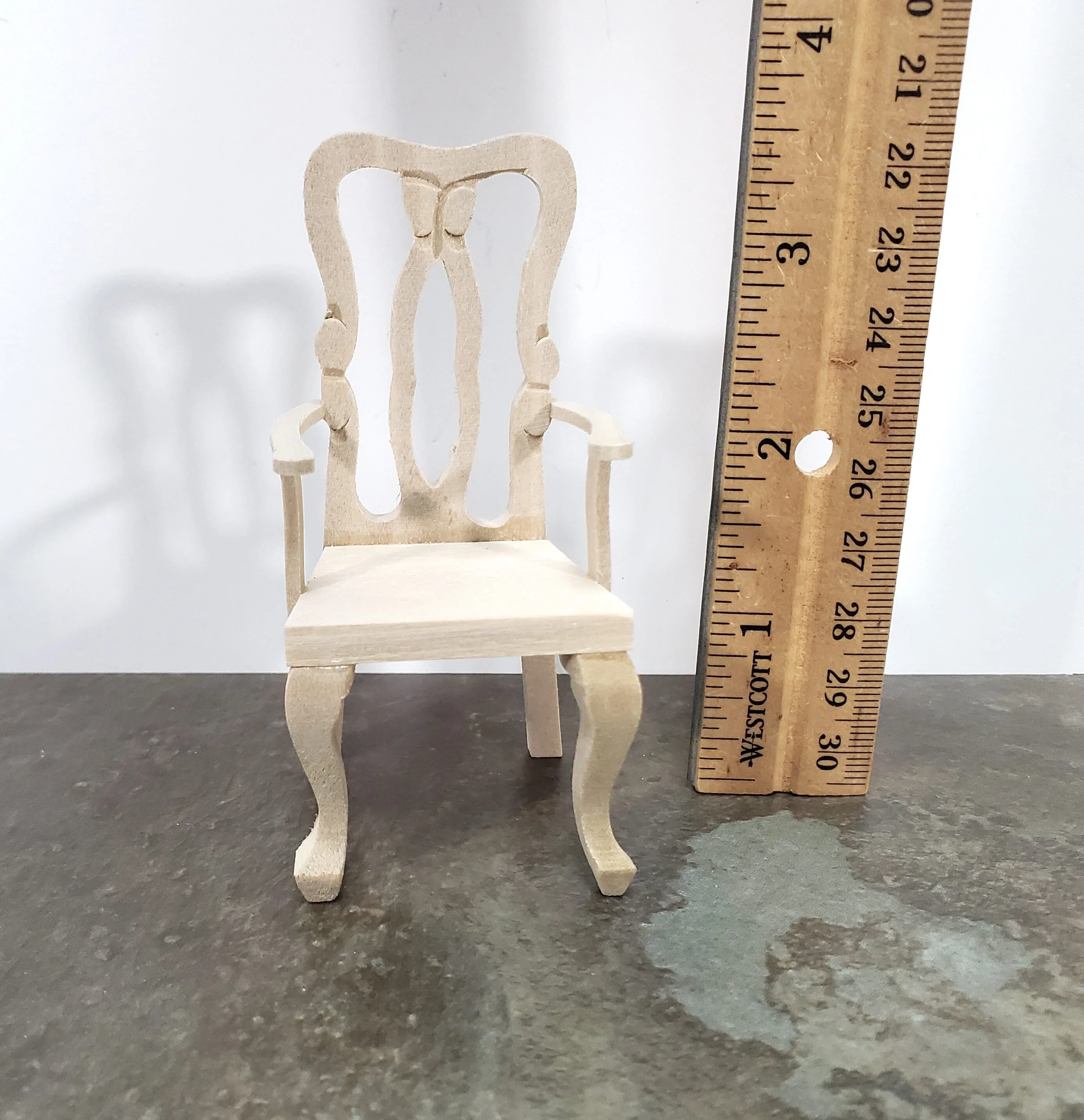 Dollhouse Arm Chair Dining or Side Chair Unpainted Wood 1:12 Scale Miniature Furniture - Image 4