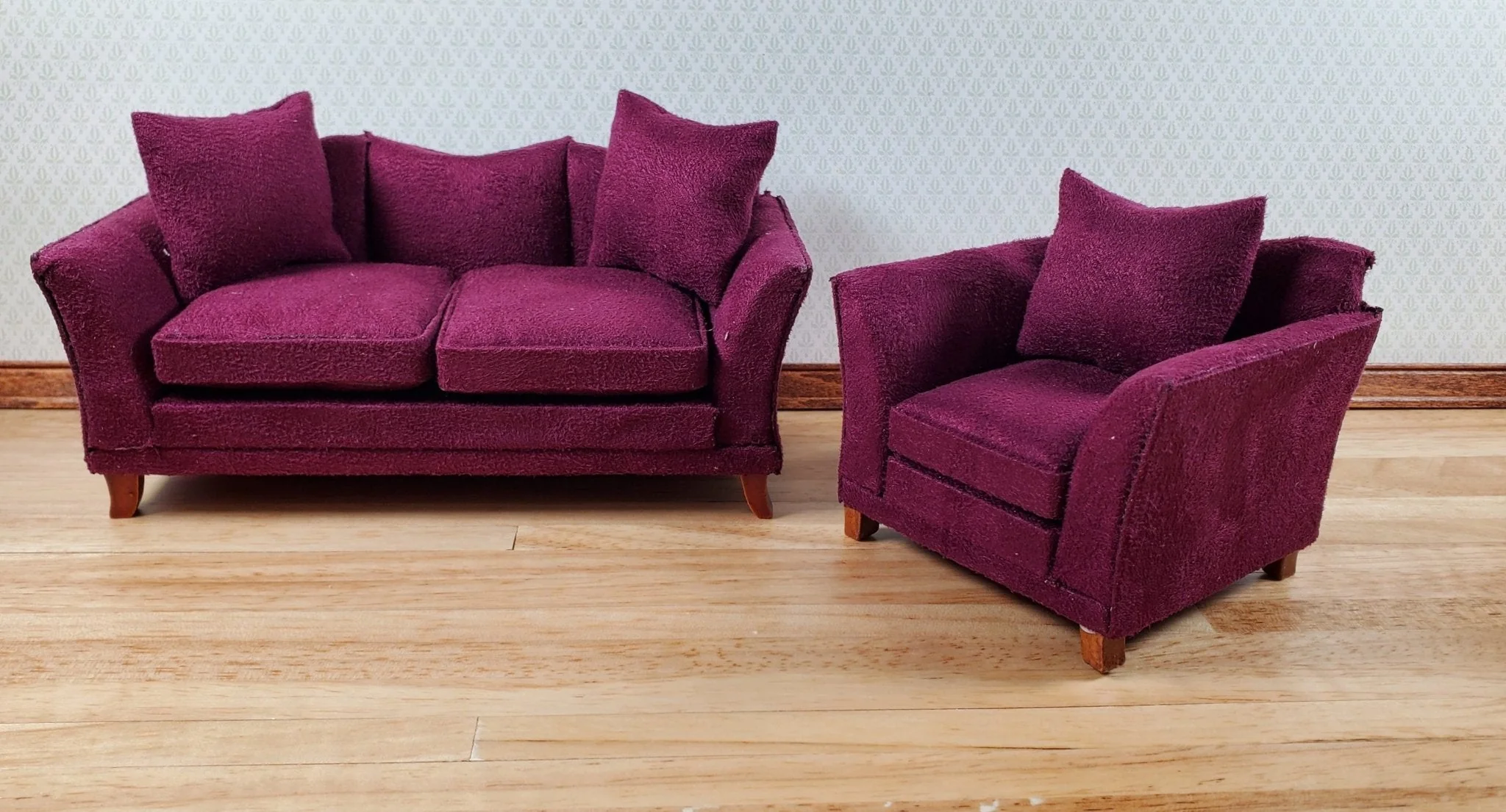Dollhouse Arm Chair Plum Burgundy with Cushion 1:12 Scale Miniature Furniture - Image 3