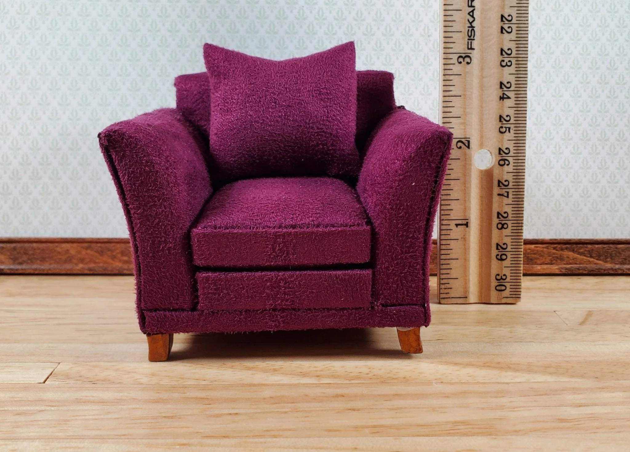 Dollhouse Arm Chair Plum Burgundy with Cushion 1:12 Scale Miniature Furniture - Image 4