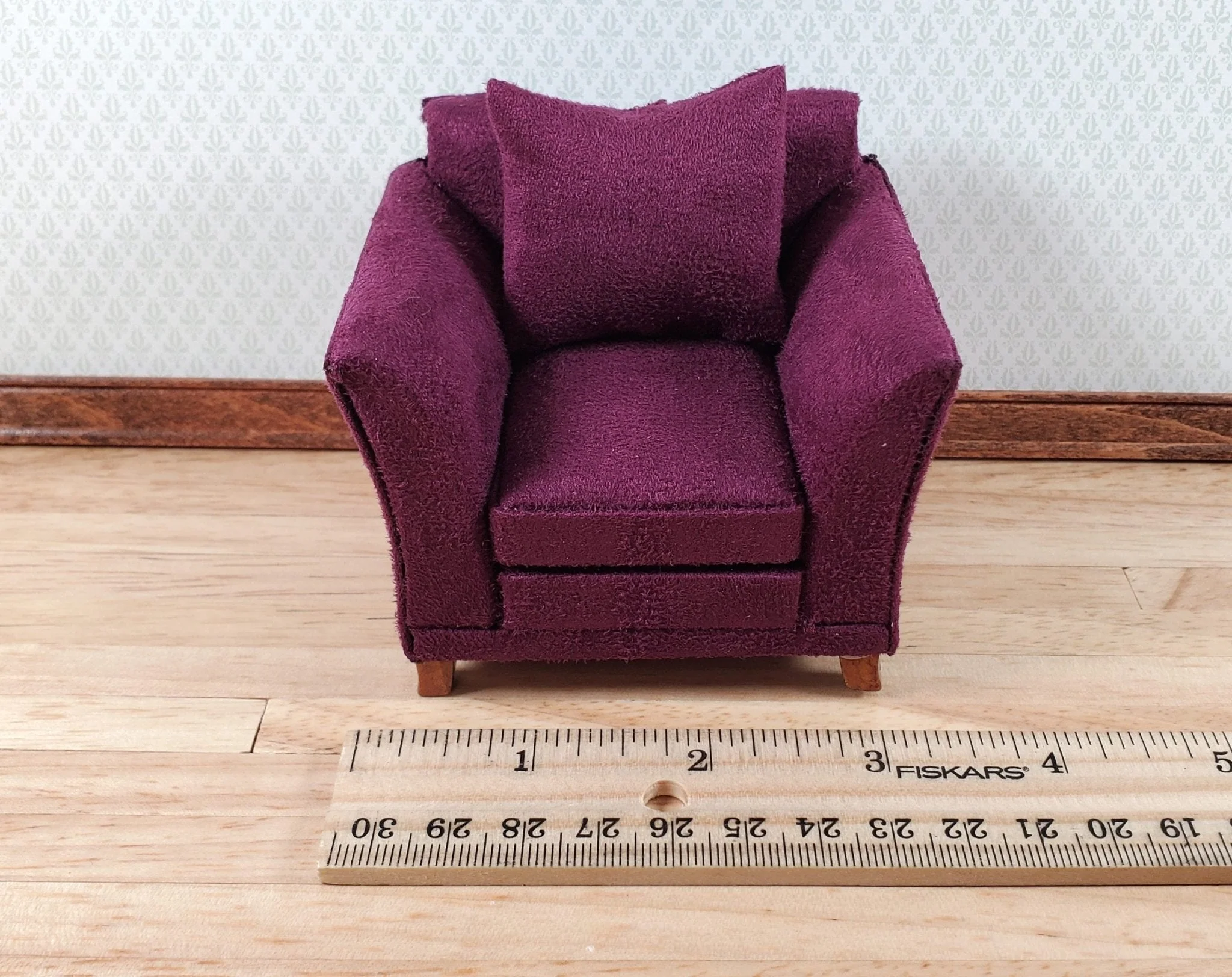 Dollhouse Arm Chair Plum Burgundy with Cushion 1:12 Scale Miniature Furniture - Image 5