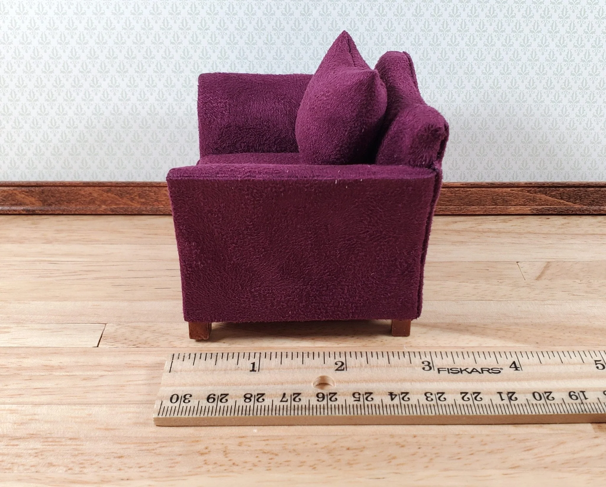 Dollhouse Arm Chair Plum Burgundy with Cushion 1:12 Scale Miniature Furniture - Image 6