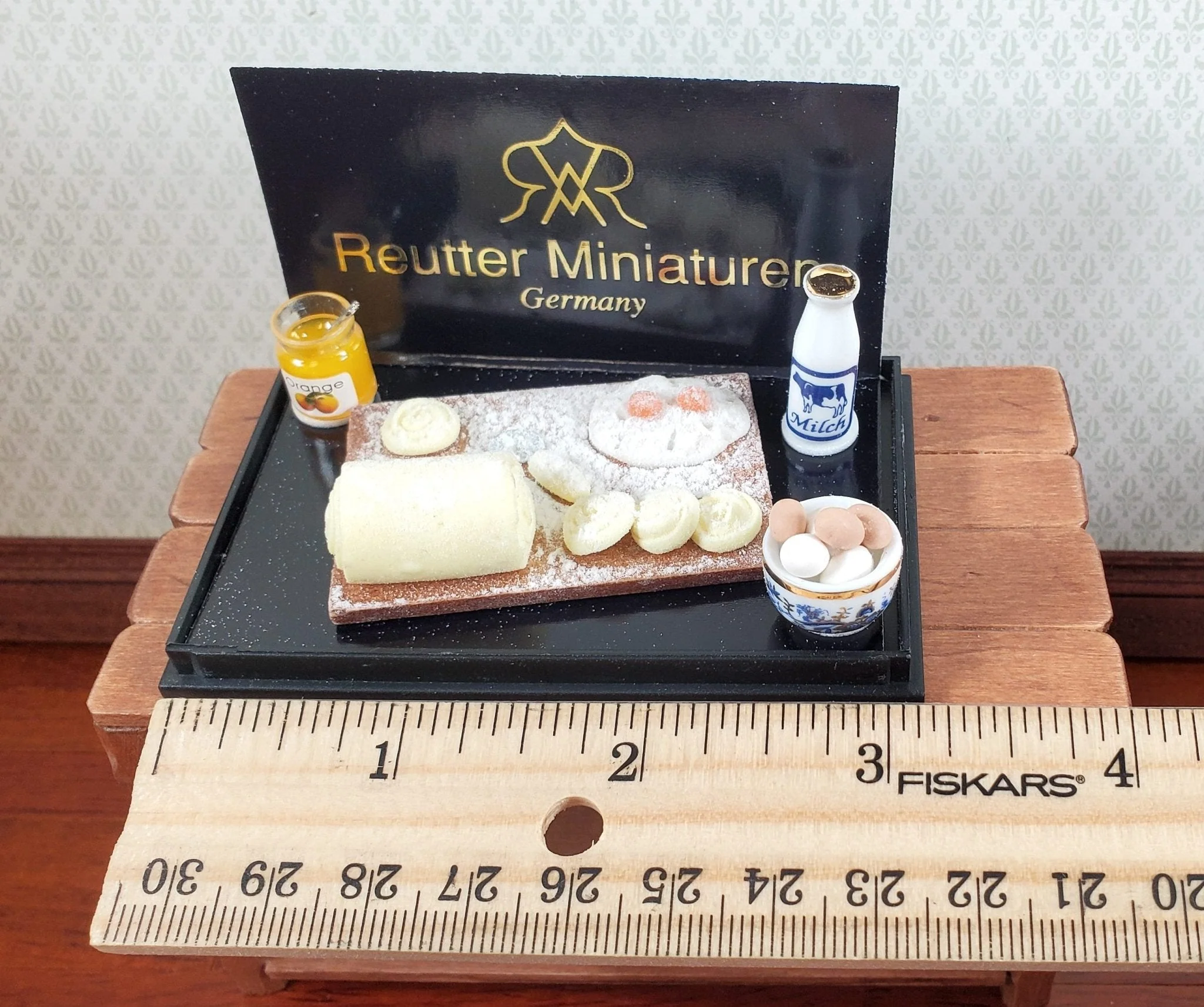 Dollhouse Baking Board Reutter Miniatures 1:12 Scale Biscuits Eggs Jam Milk - Image 3