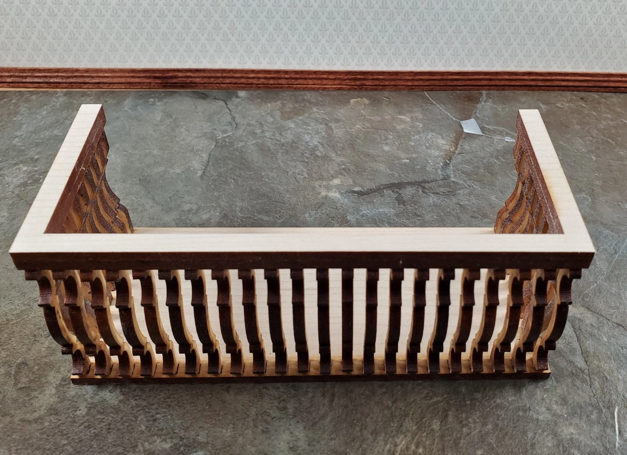 Dollhouse Balcony Square Double Unpainted Wood 5 1/2" Long 1:12 Scale Dollhouses and Miniatures - Image 4