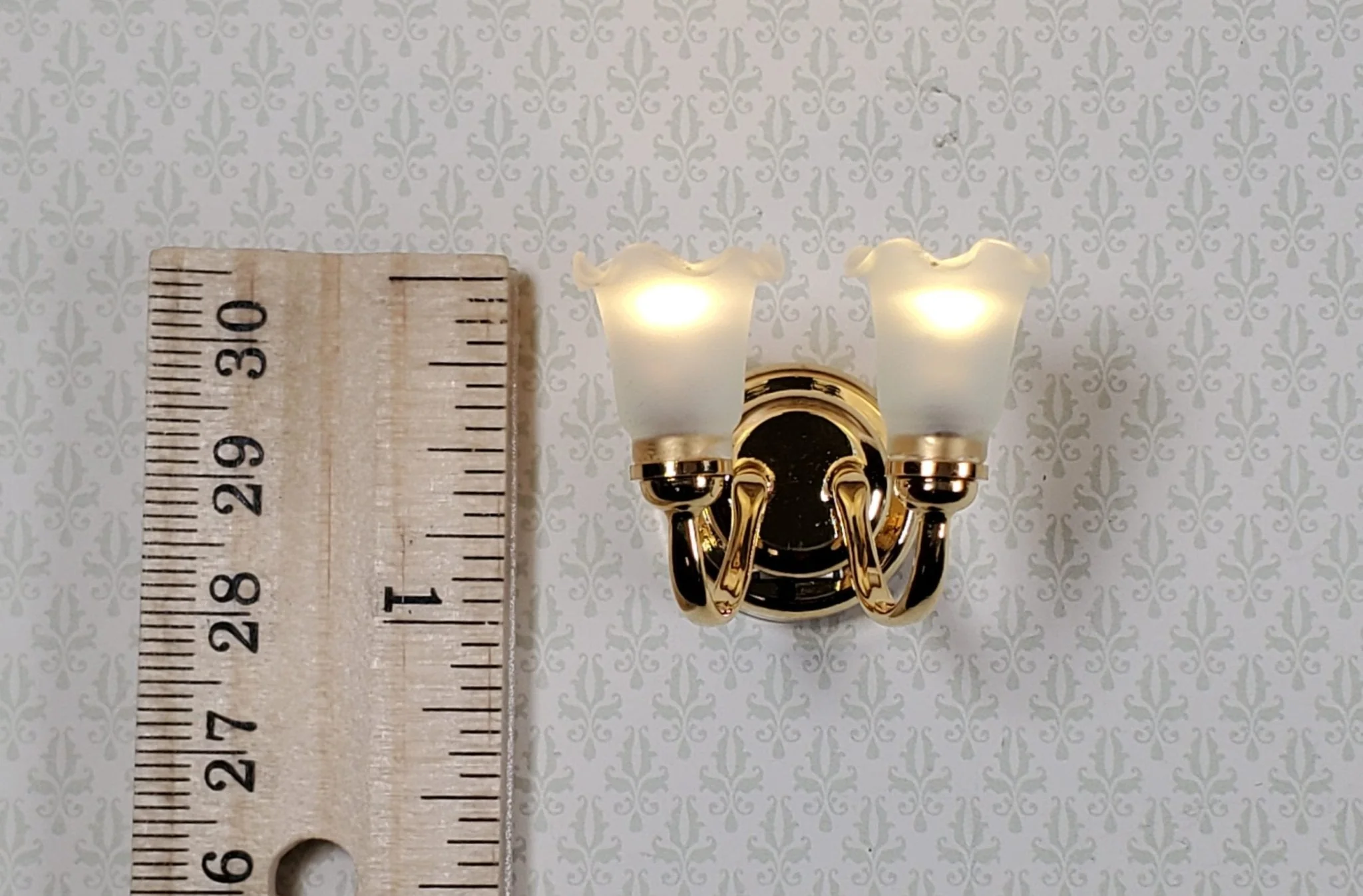 Dollhouse Battery Light Double Flower Tulip Wall Sconce 1:12 Scale Miniature - Image 4