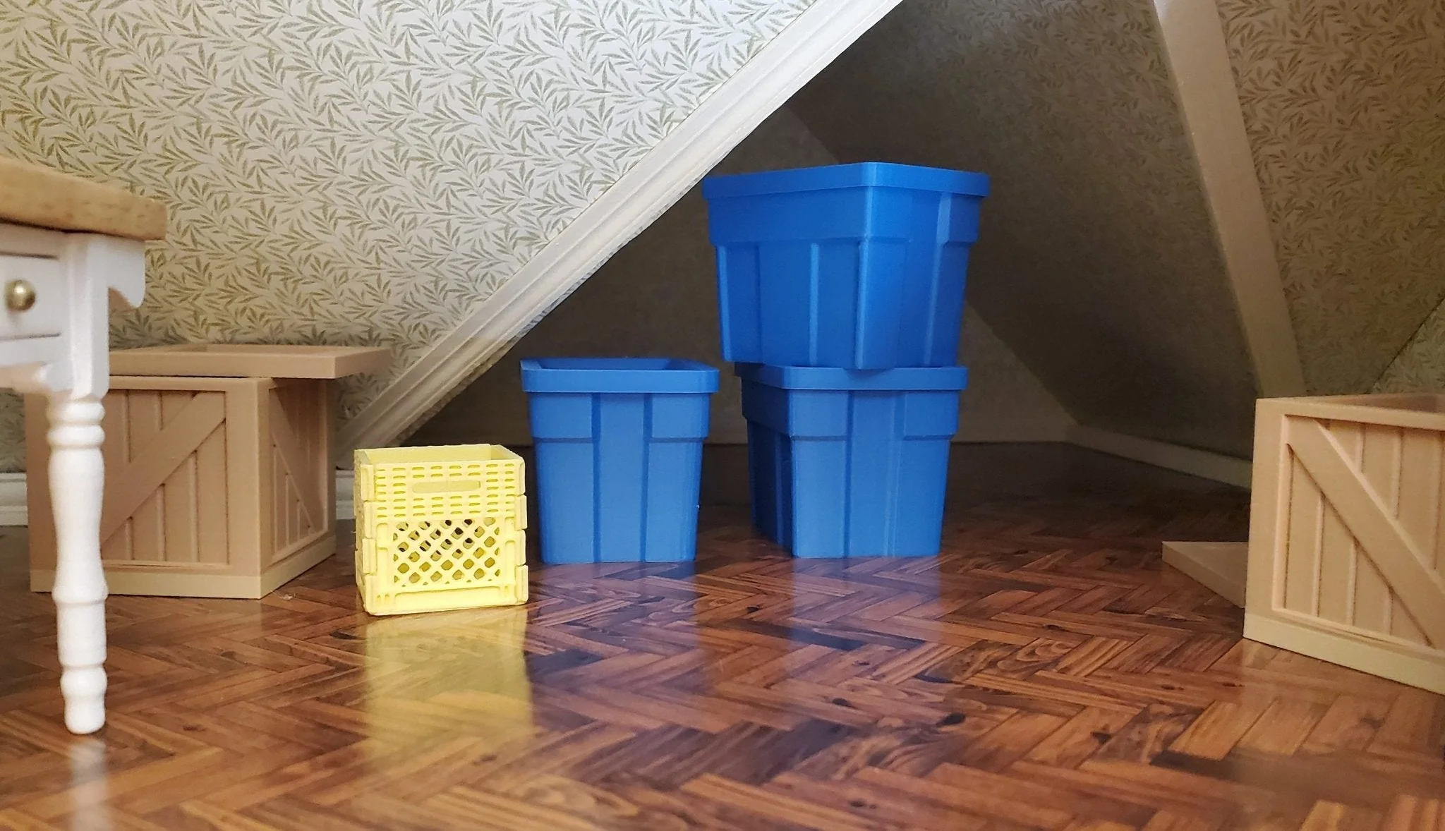 Dollhouse Blue Storage Bin Top Opens 1:12 Scale Model Diorama Action Figures - Image 3