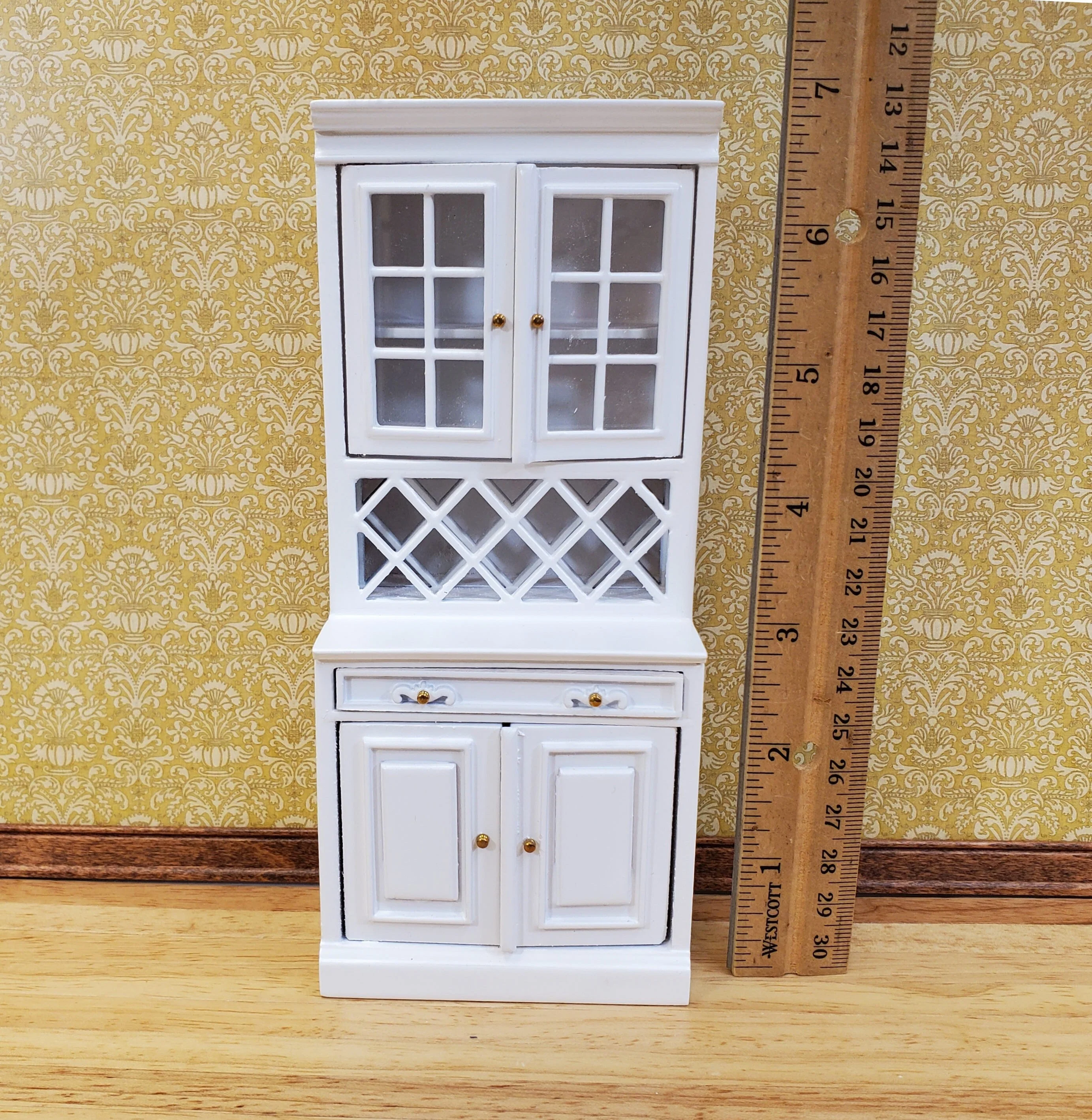 Dollhouse Cabinet Hutch with Wine Rack White Finish 1:12 Scale Miniature Furniture - Image 4