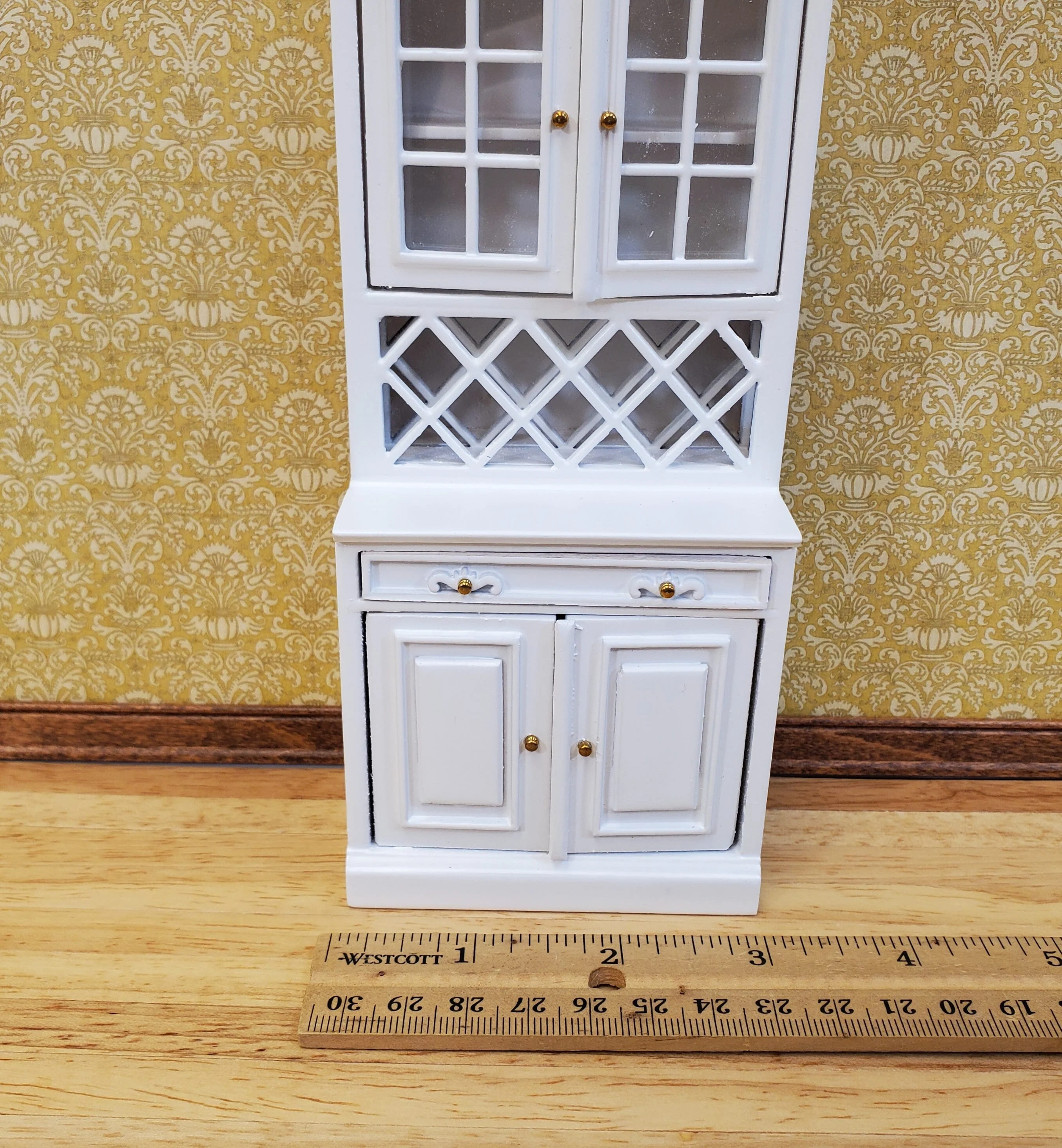 Dollhouse Cabinet Hutch with Wine Rack White Finish 1:12 Scale Miniature Furniture - Image 5