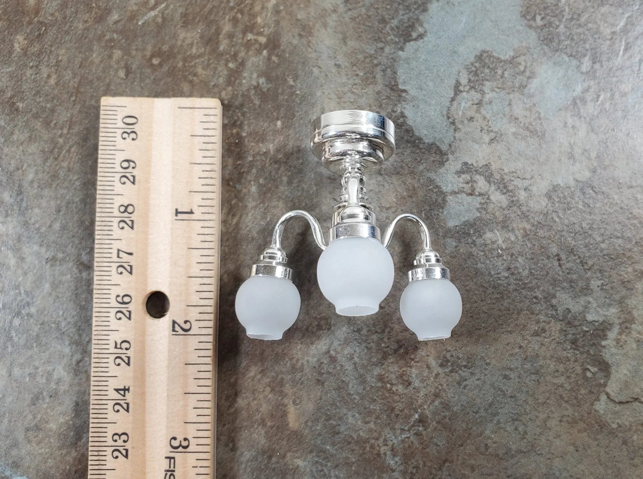 Dollhouse Chandelier Ceiling Wand Light Battery Operated 3 Arm Silver 1:12 Scale - Image 5