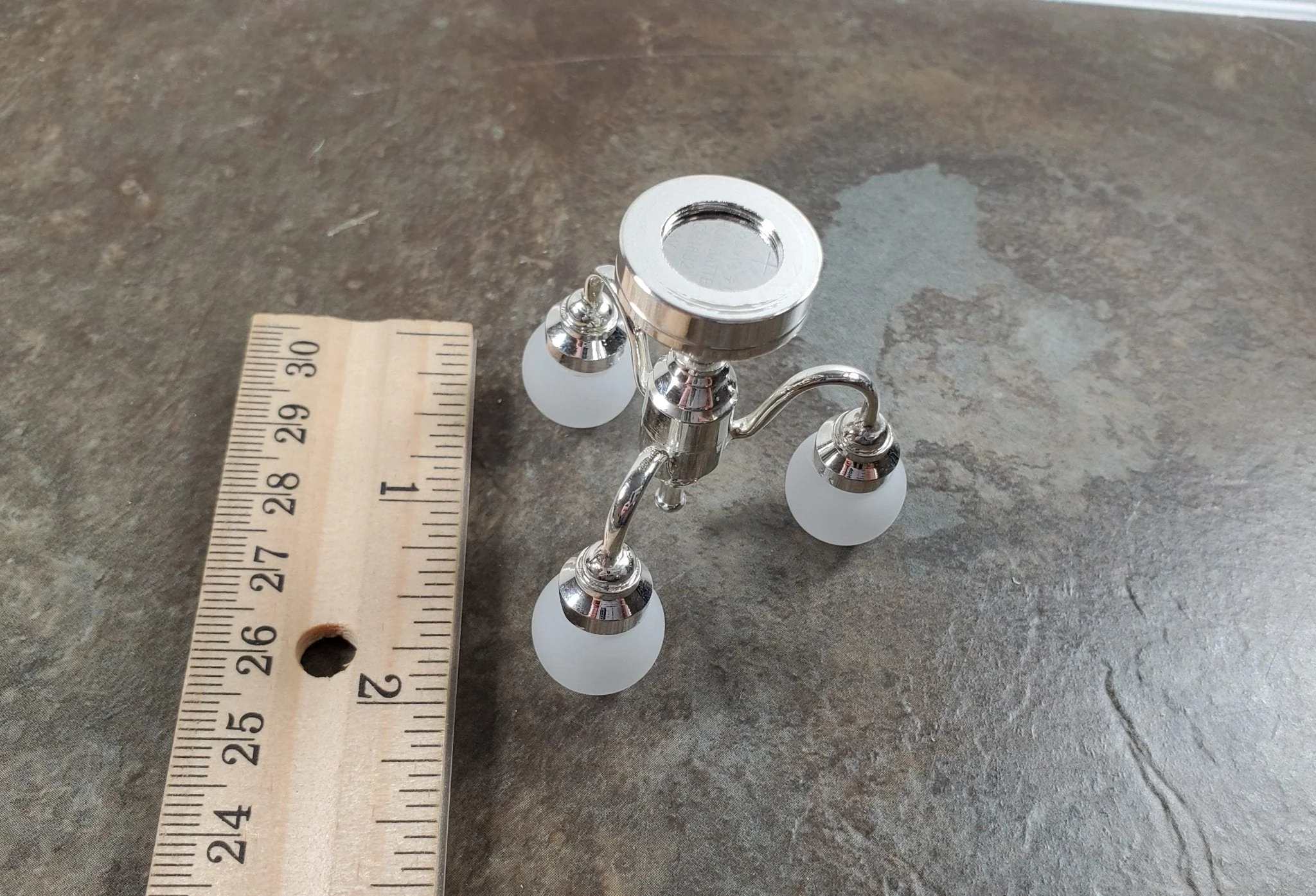 Dollhouse Chandelier Ceiling Wand Light Battery Operated 3 Arm Silver 1:12 Scale - Image 6