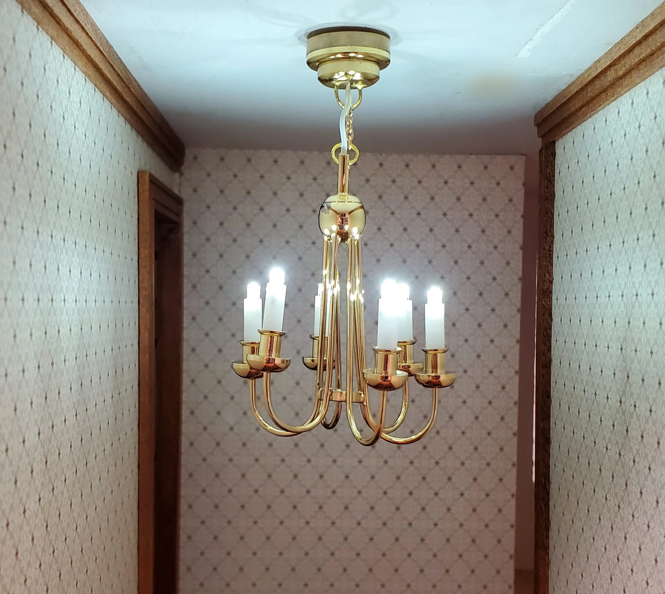 Dollhouse Chandelier LED Battery Operated Gold 6 Arm Light 1:12 Scale Miniature - Image 5