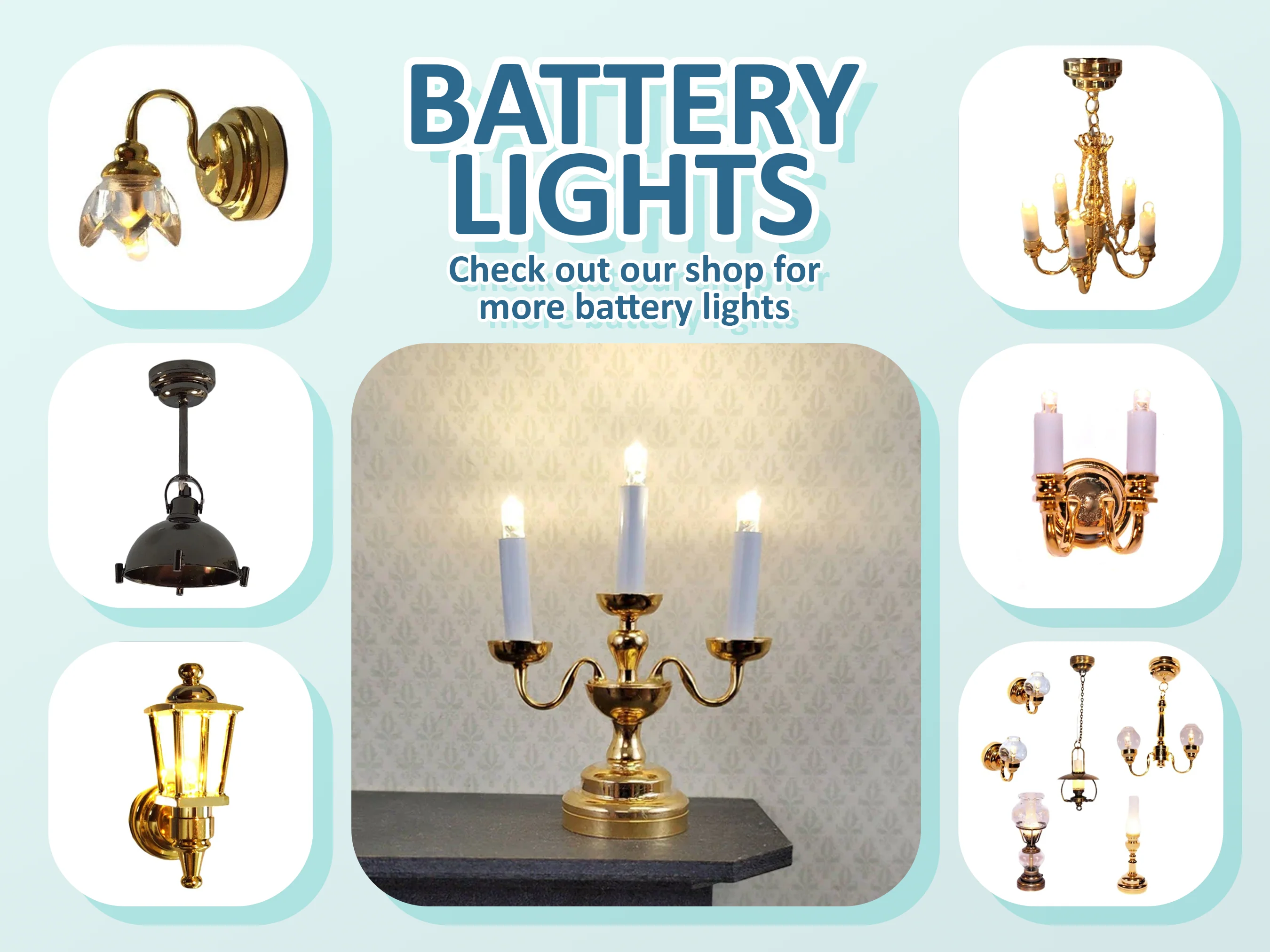 Dollhouse Chandelier LED Battery Operated Gold 6 Arm Light 1:12 Scale Miniature - Image 6