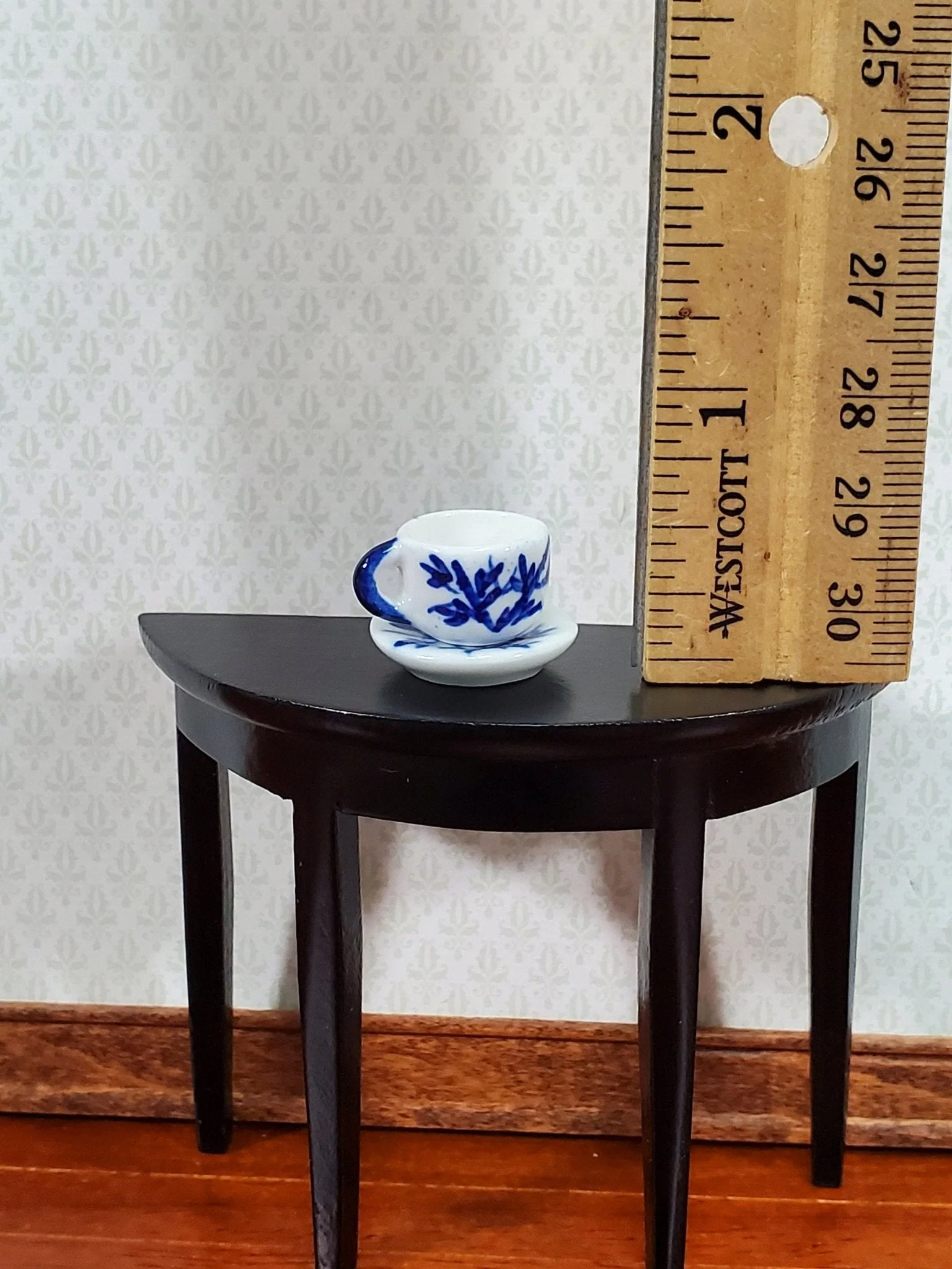 Dollhouse Coffee Mug Cup with Saucer Blue & White 1:6 Scale Miniature Kitchen Dishes - Image 3
