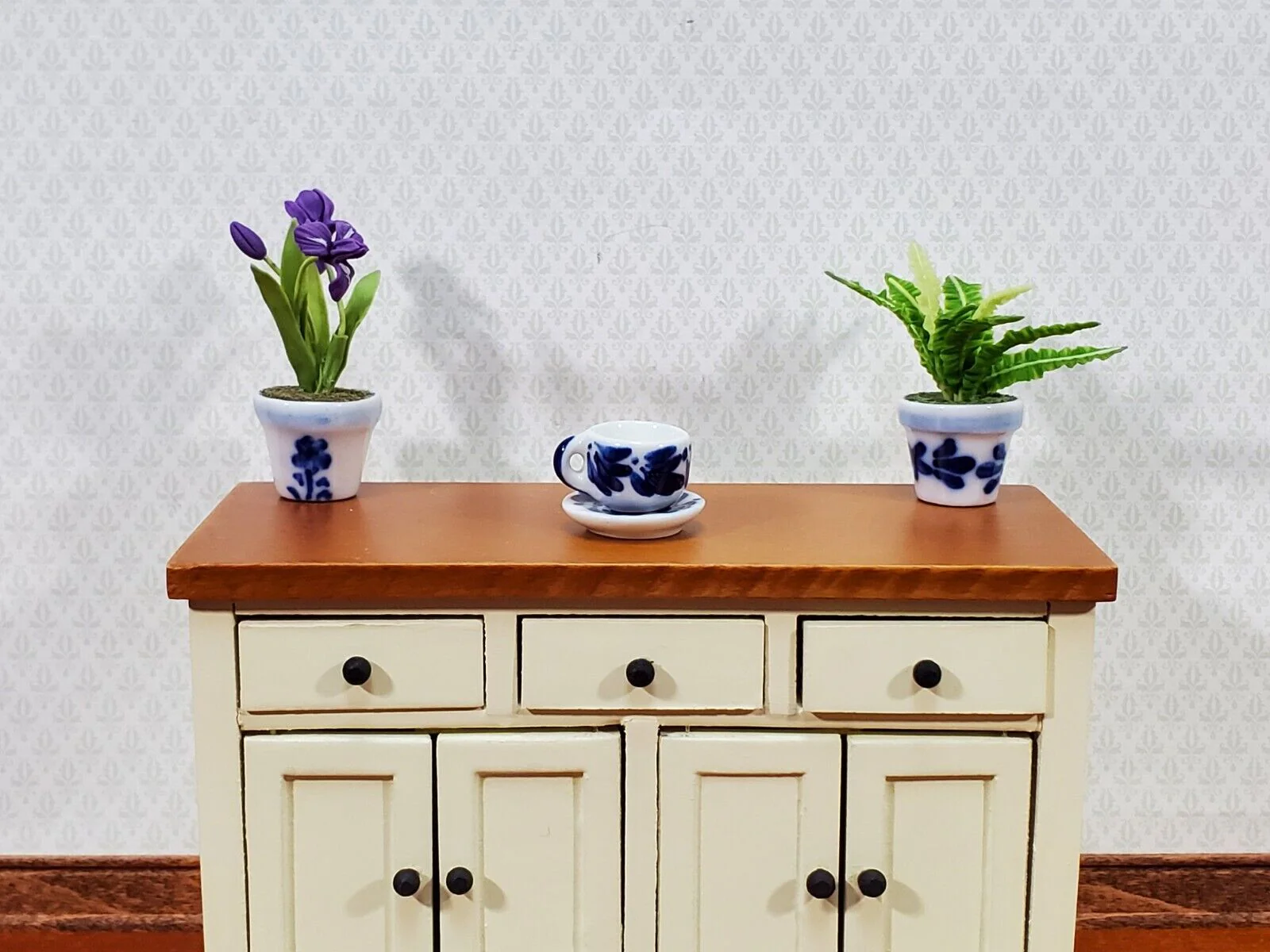 Dollhouse Coffee Mug with Saucer Blue & White LARGE 1:6 Scale Miniature Kitchen - Image 4