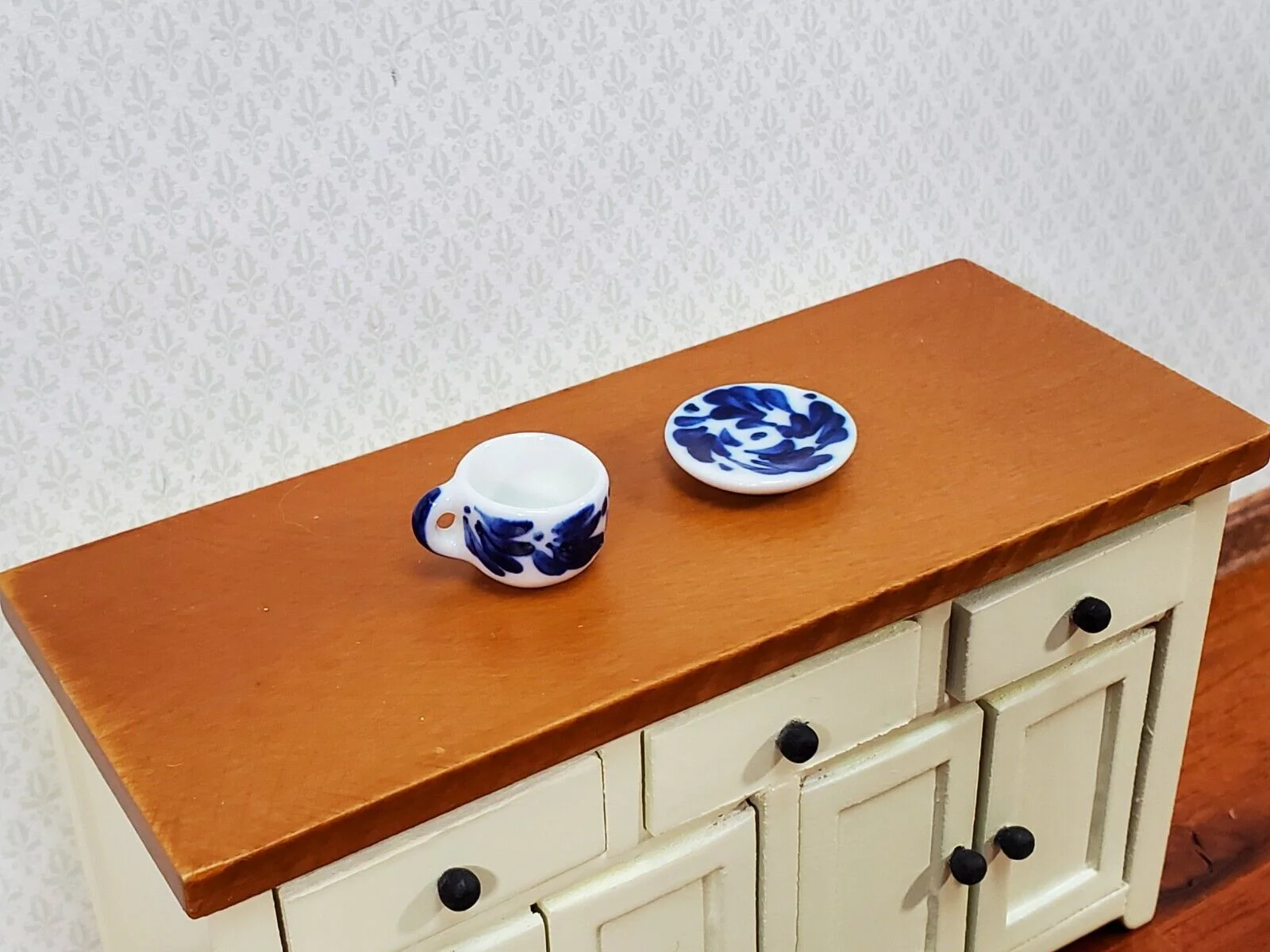 Dollhouse Coffee Mug with Saucer Blue & White LARGE 1:6 Scale Miniature Kitchen - Image 5