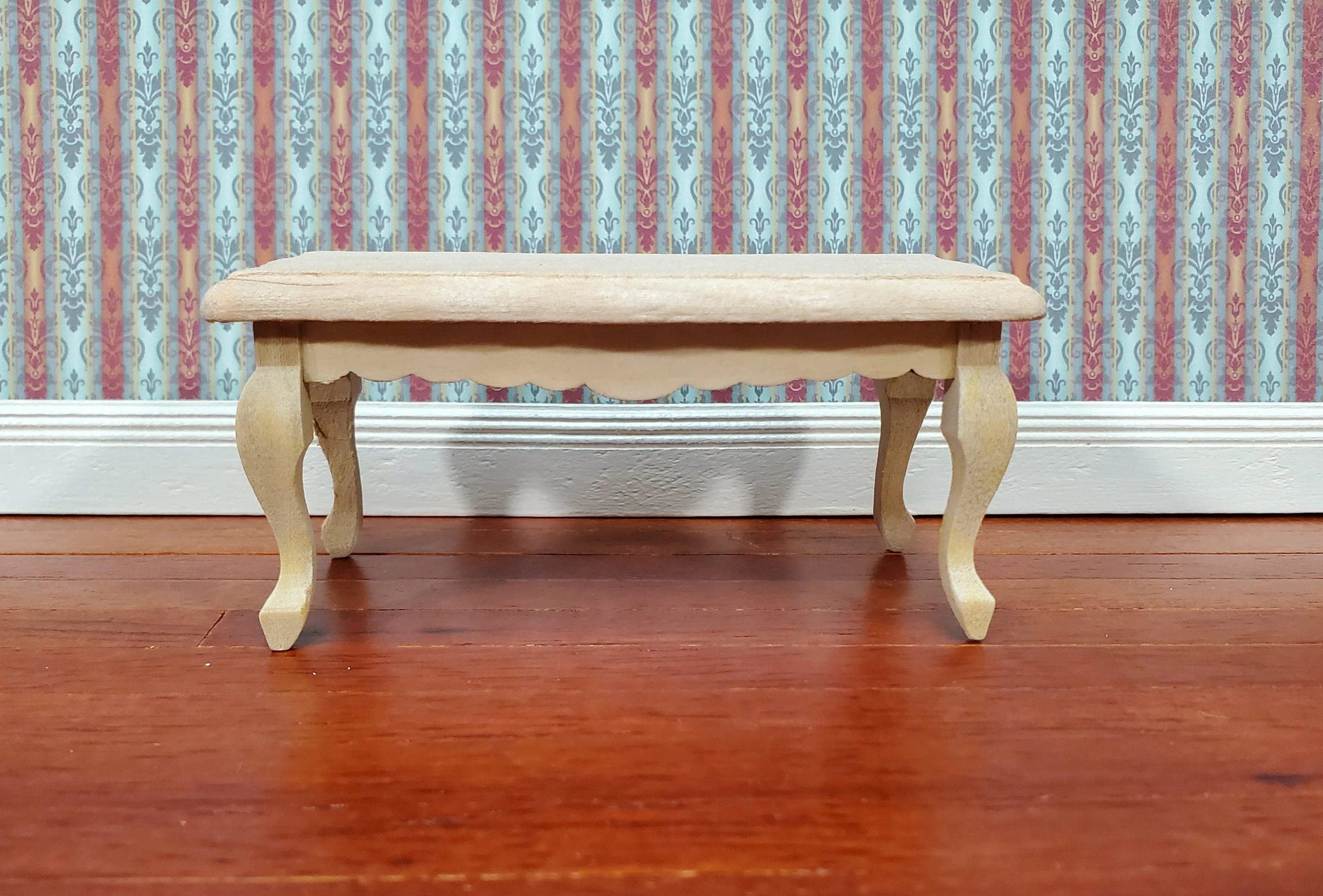 Dollhouse Coffee Table Unpainted Wood Curvy Top 1:12 Scale Miniature Living Room Furniture - Image 3