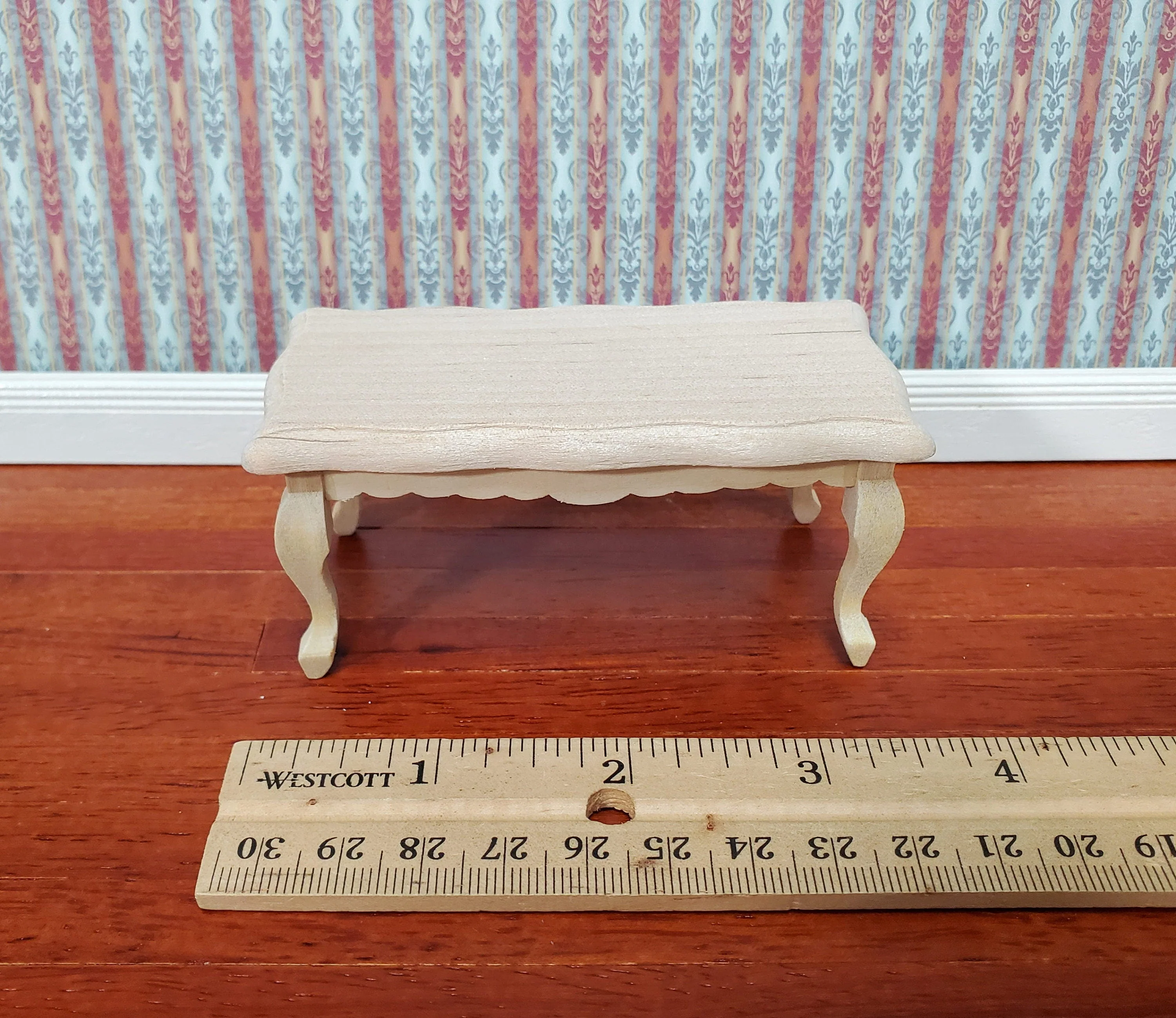 Dollhouse Coffee Table Unpainted Wood Curvy Top 1:12 Scale Miniature Living Room Furniture - Image 4