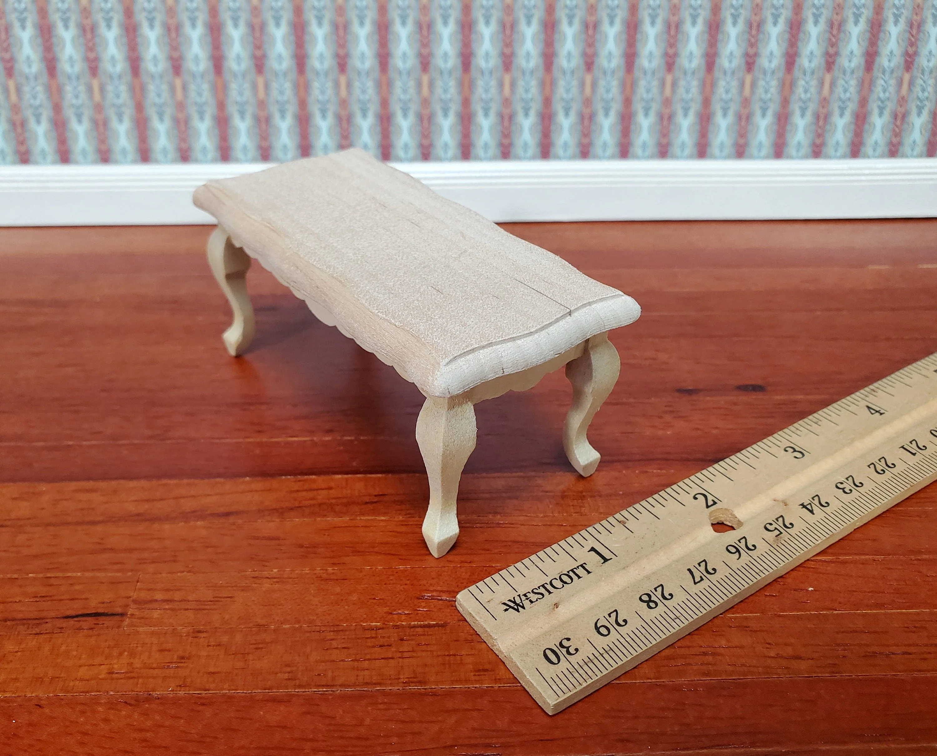 Dollhouse Coffee Table Unpainted Wood Curvy Top 1:12 Scale Miniature Living Room Furniture - Image 6