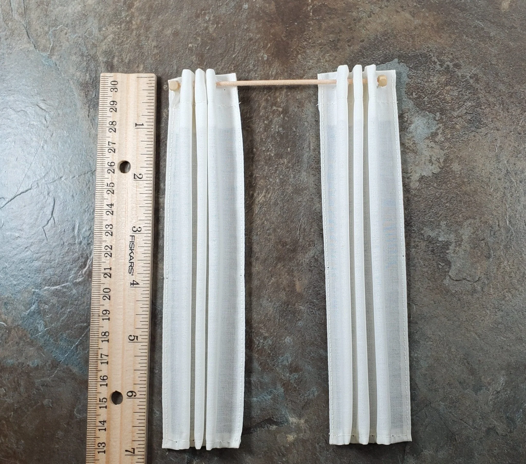 Dollhouse Curtains Cream with Curtain Rod Modern Style 1:12 Scale Miniatures - Image 3