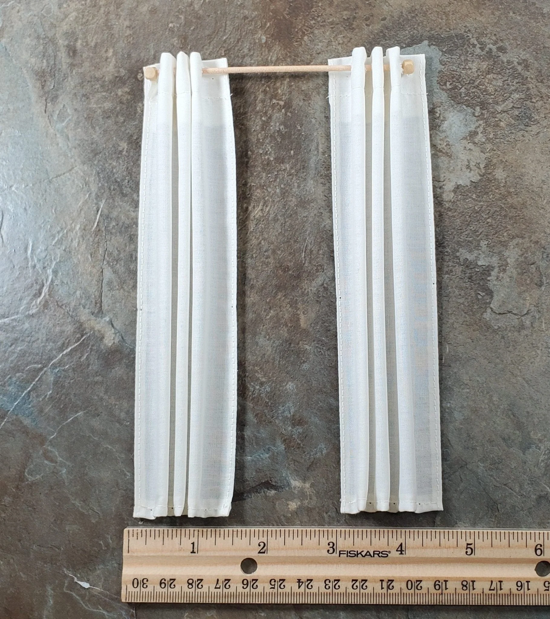 Dollhouse Curtains Cream with Curtain Rod Modern Style 1:12 Scale Miniatures - Image 4