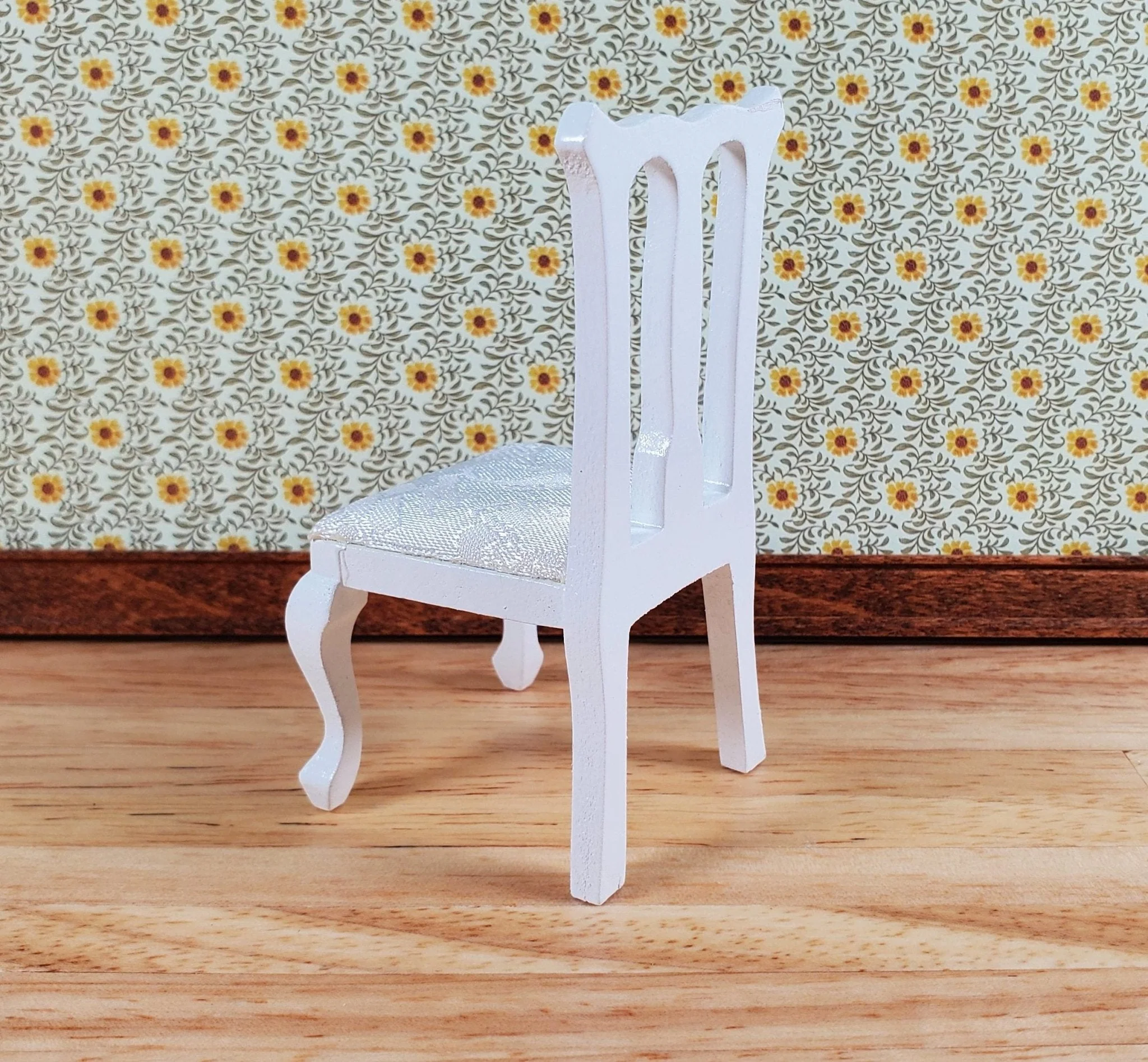 Dollhouse Dining Chair or Kitchen White Padded Seat 1:12 Scale Wood Furniture - Image 3
