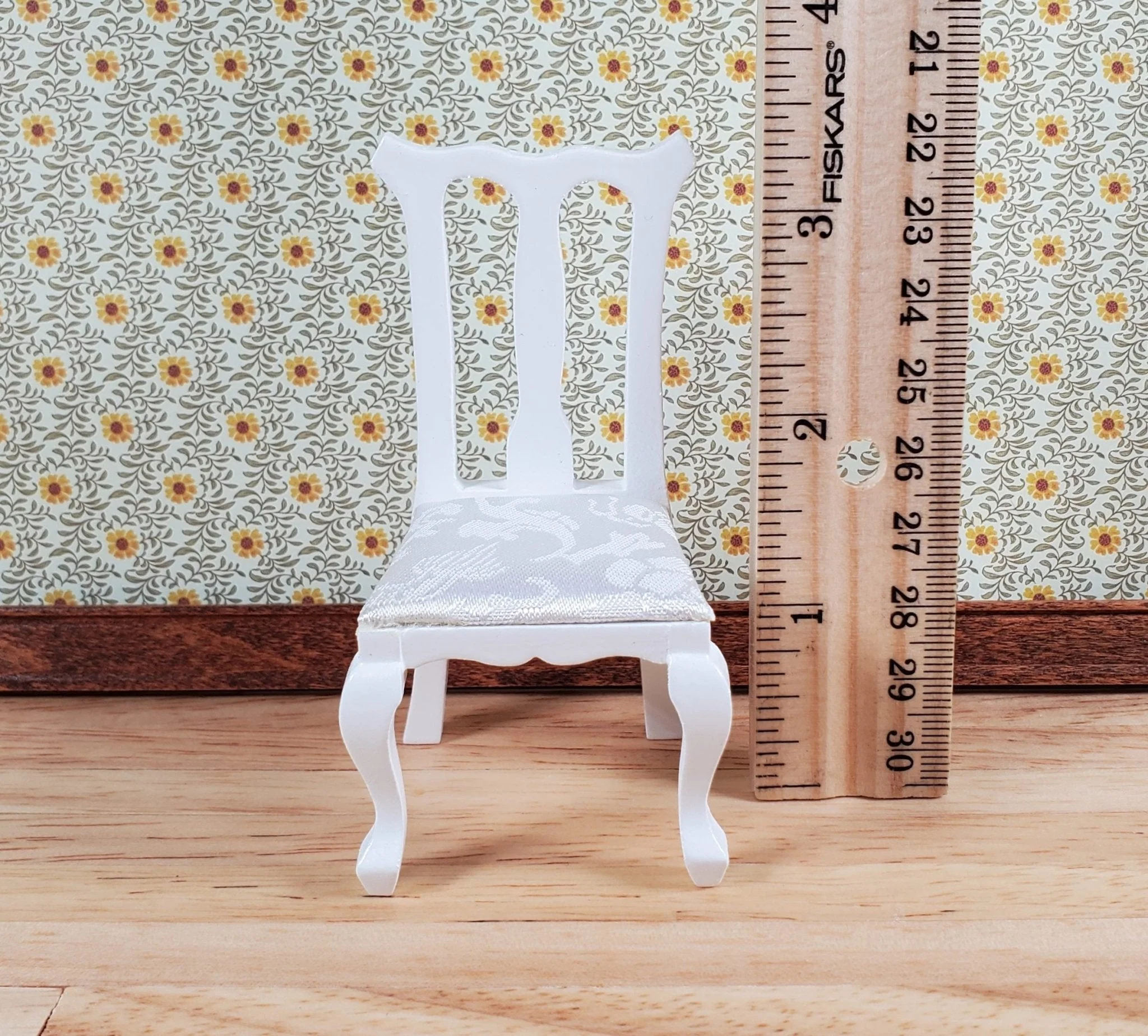 Dollhouse Dining Chair or Kitchen White Padded Seat 1:12 Scale Wood Furniture - Image 4