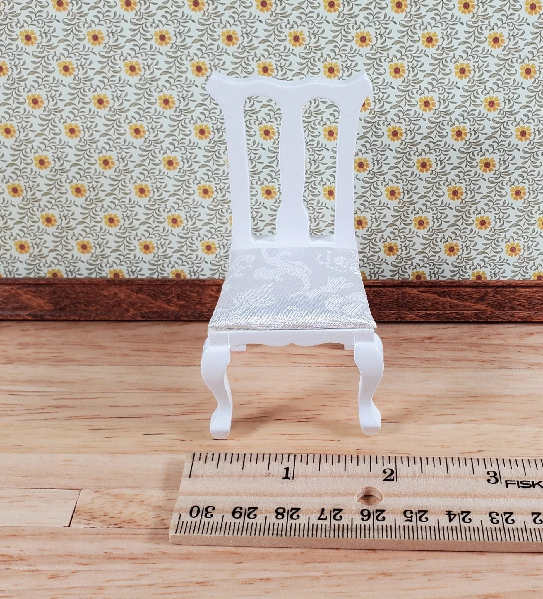 Dollhouse Dining Chair or Kitchen White Padded Seat 1:12 Scale Wood Furniture - Image 5
