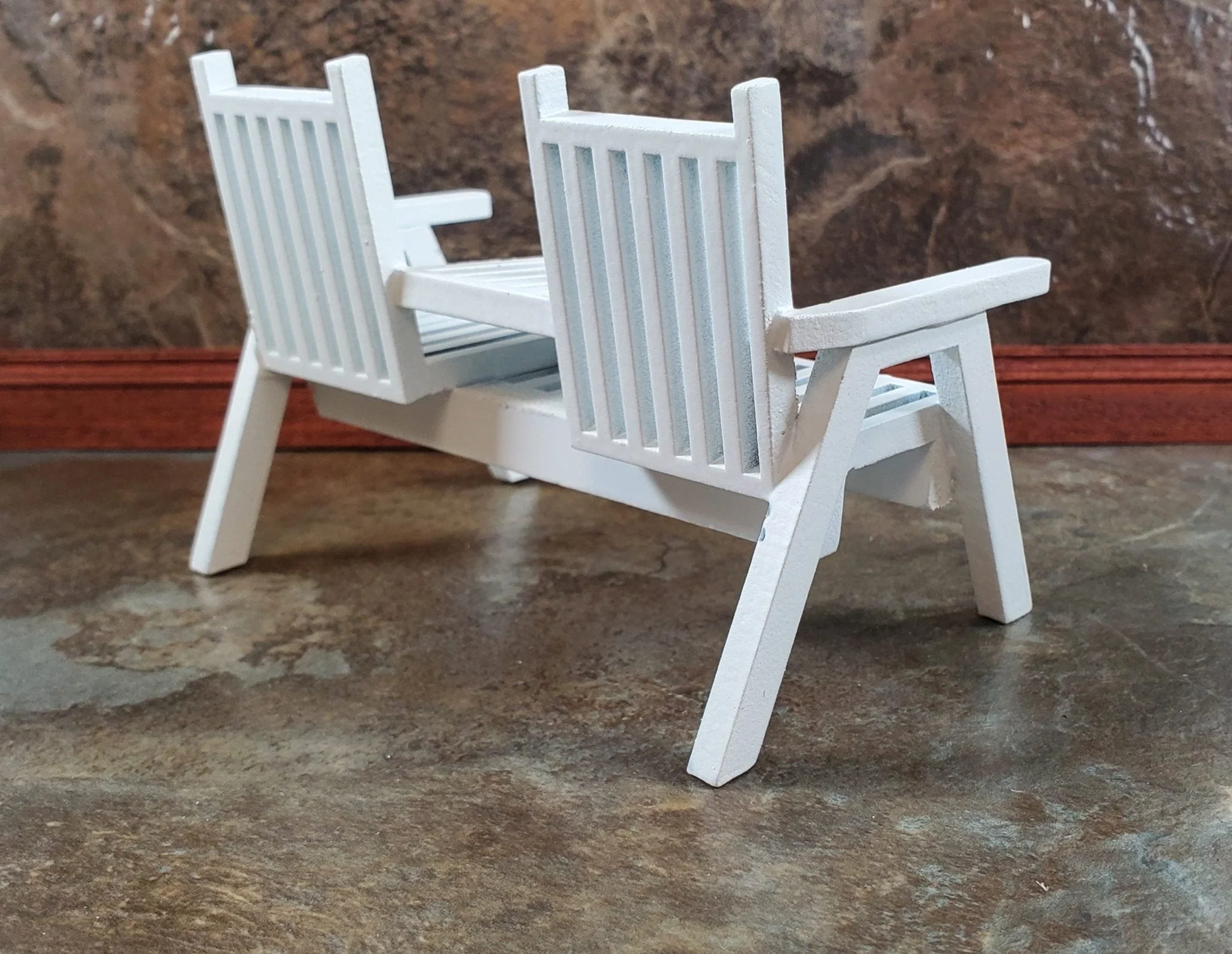 Dollhouse Double Porch Chair White Wood 1:12 Scale Miniature Furniture - Image 3