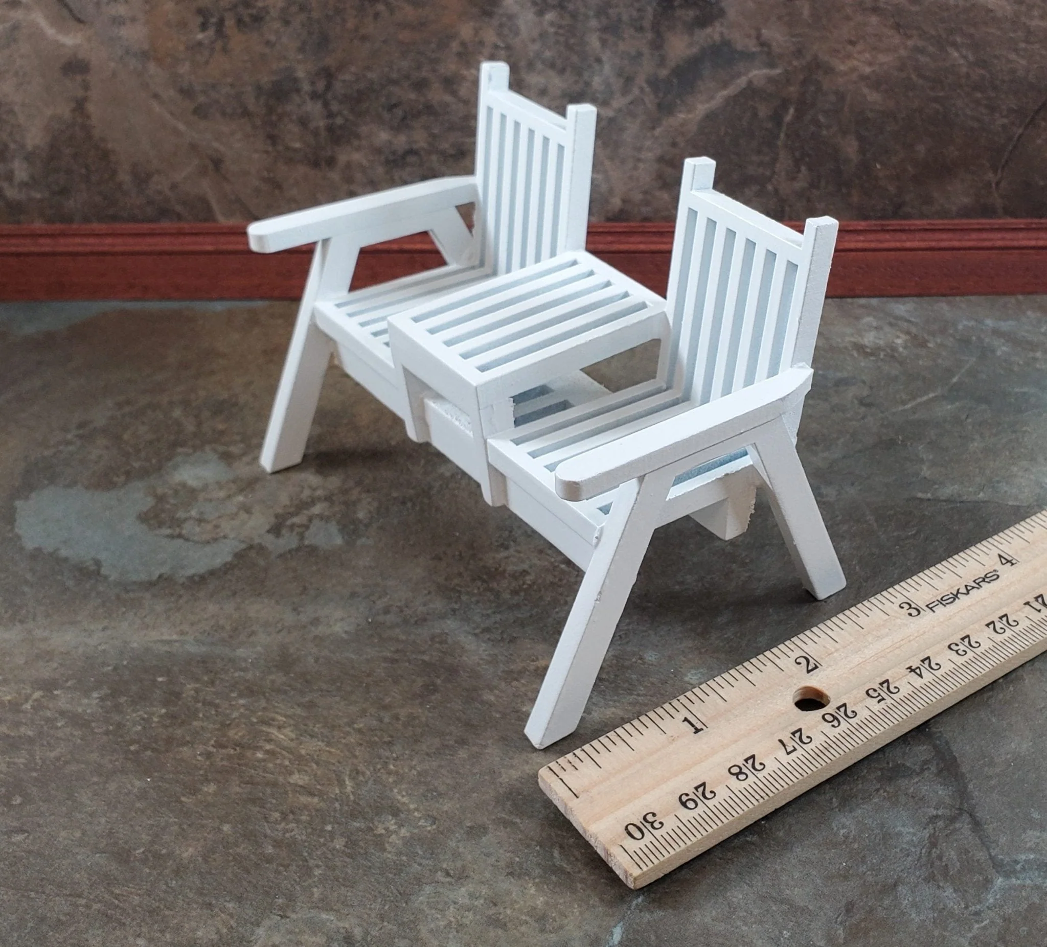 Dollhouse Double Porch Chair White Wood 1:12 Scale Miniature Furniture - Image 4