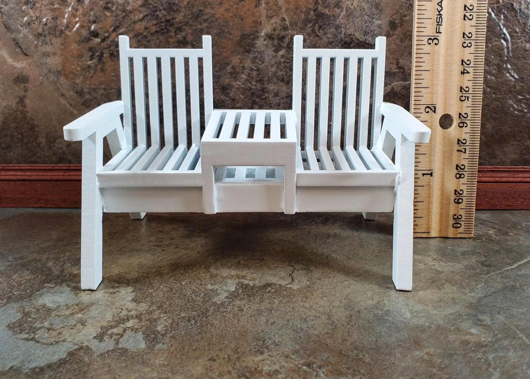 Dollhouse Double Porch Chair White Wood 1:12 Scale Miniature Furniture - Image 5