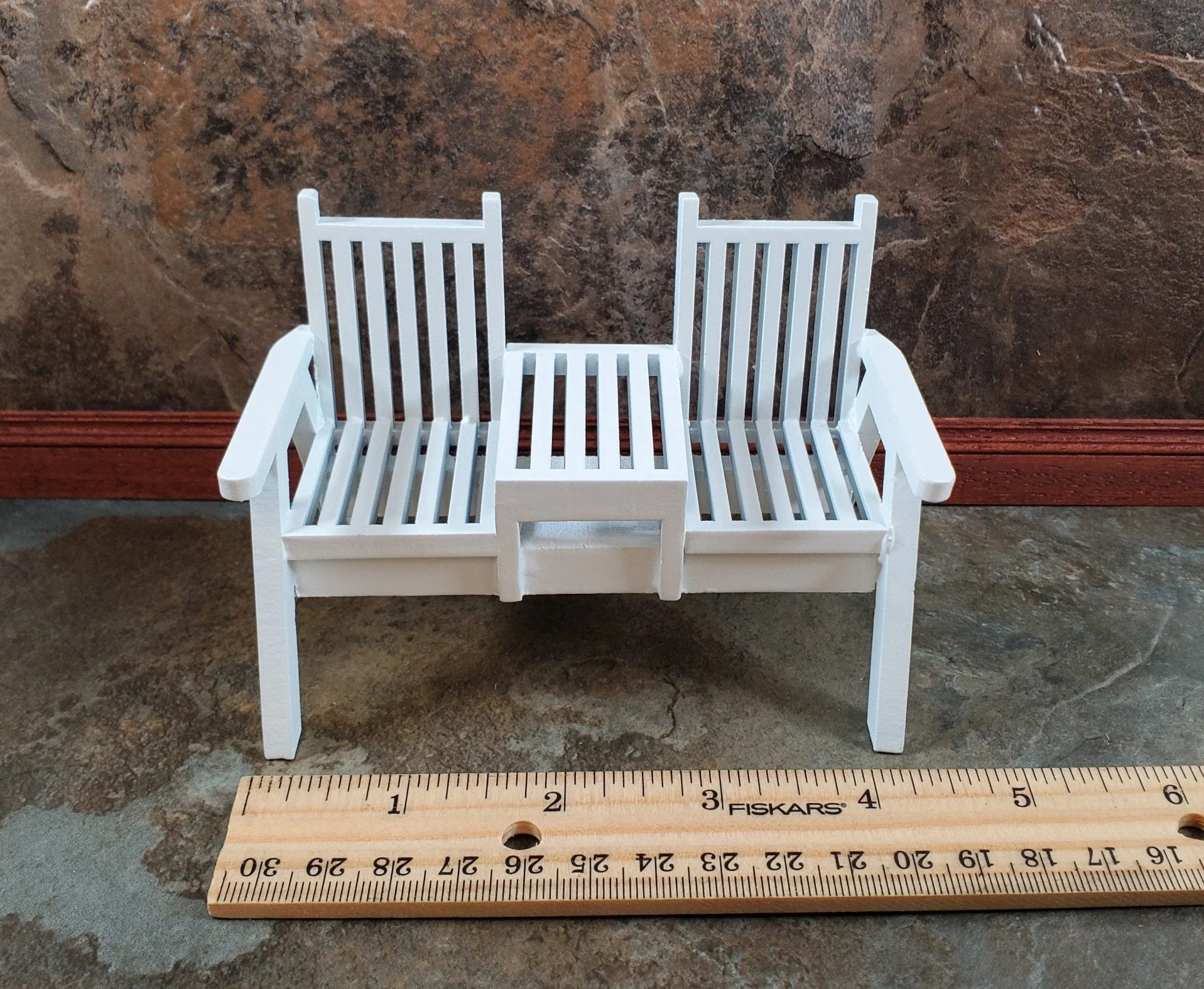 Dollhouse Double Porch Chair White Wood 1:12 Scale Miniature Furniture - Image 6