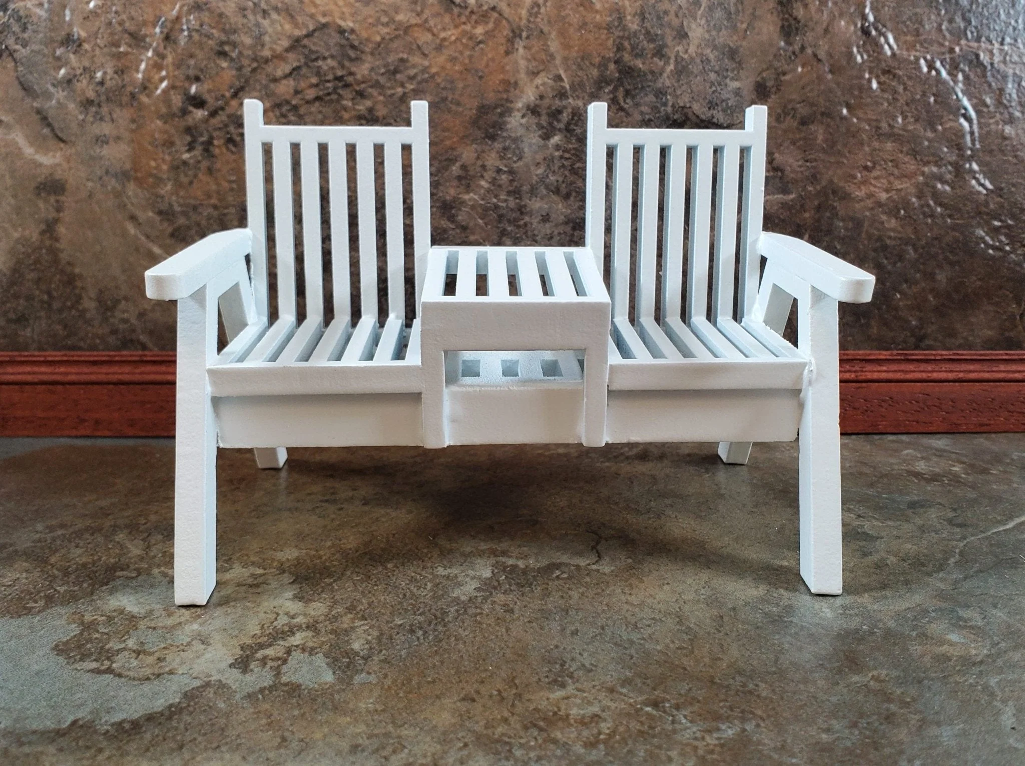 Dollhouse Double Porch Chair White Wood 1:12 Scale Miniature Furniture - Image 7