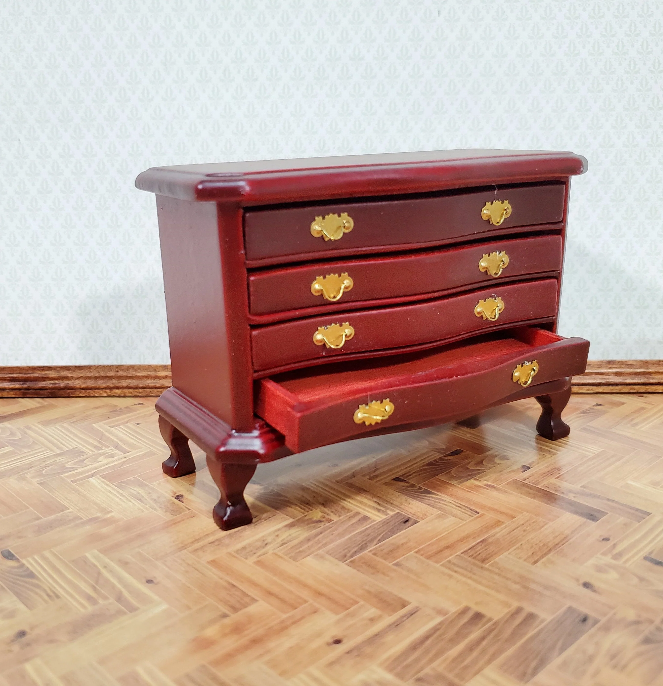 Dollhouse Dresser 4 Drawer Wood Deep Mahogany Finish 1:12 Scale Miniature Furniture - Image 3