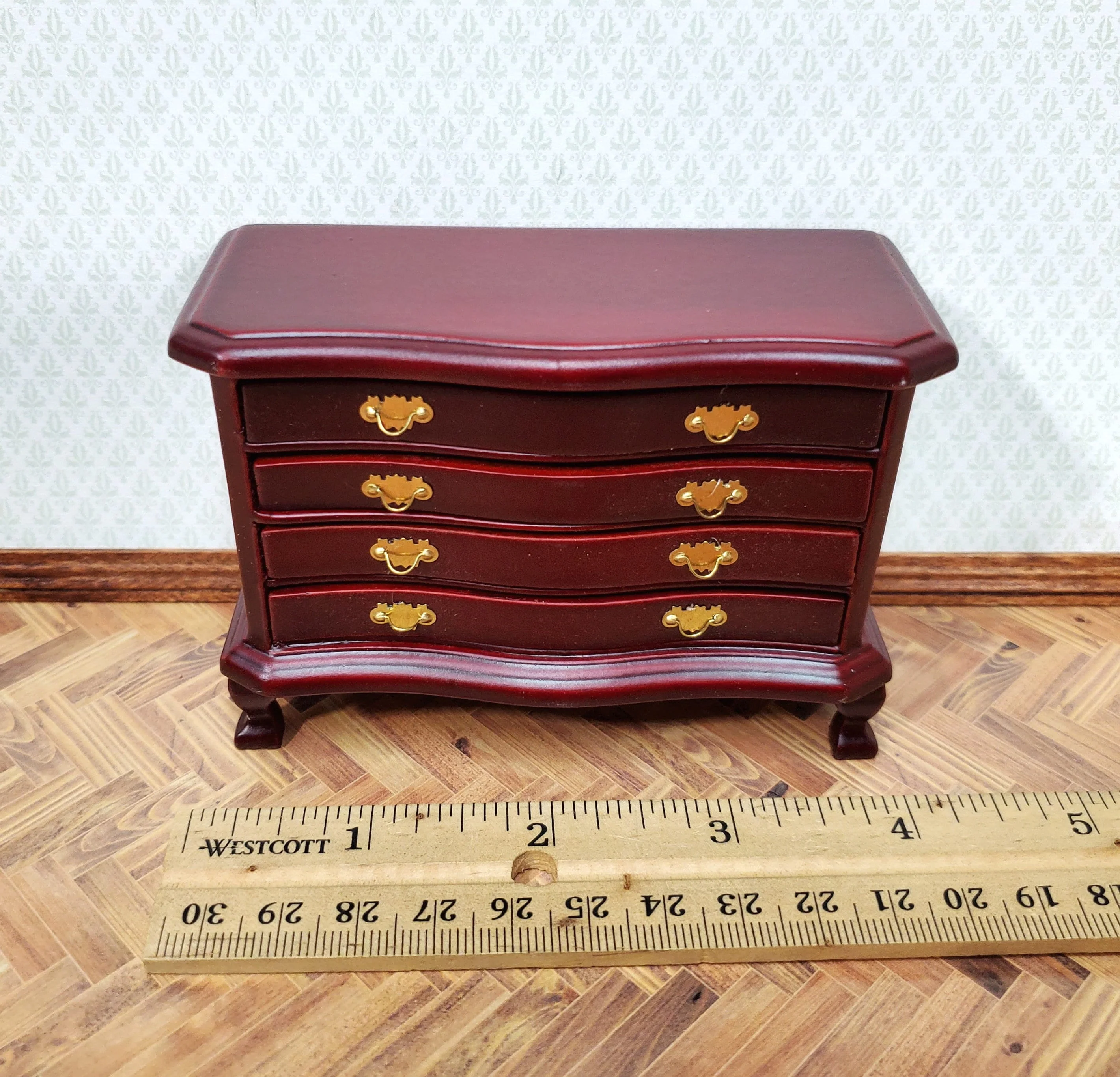 Dollhouse Dresser 4 Drawer Wood Deep Mahogany Finish 1:12 Scale Miniature Furniture - Image 5