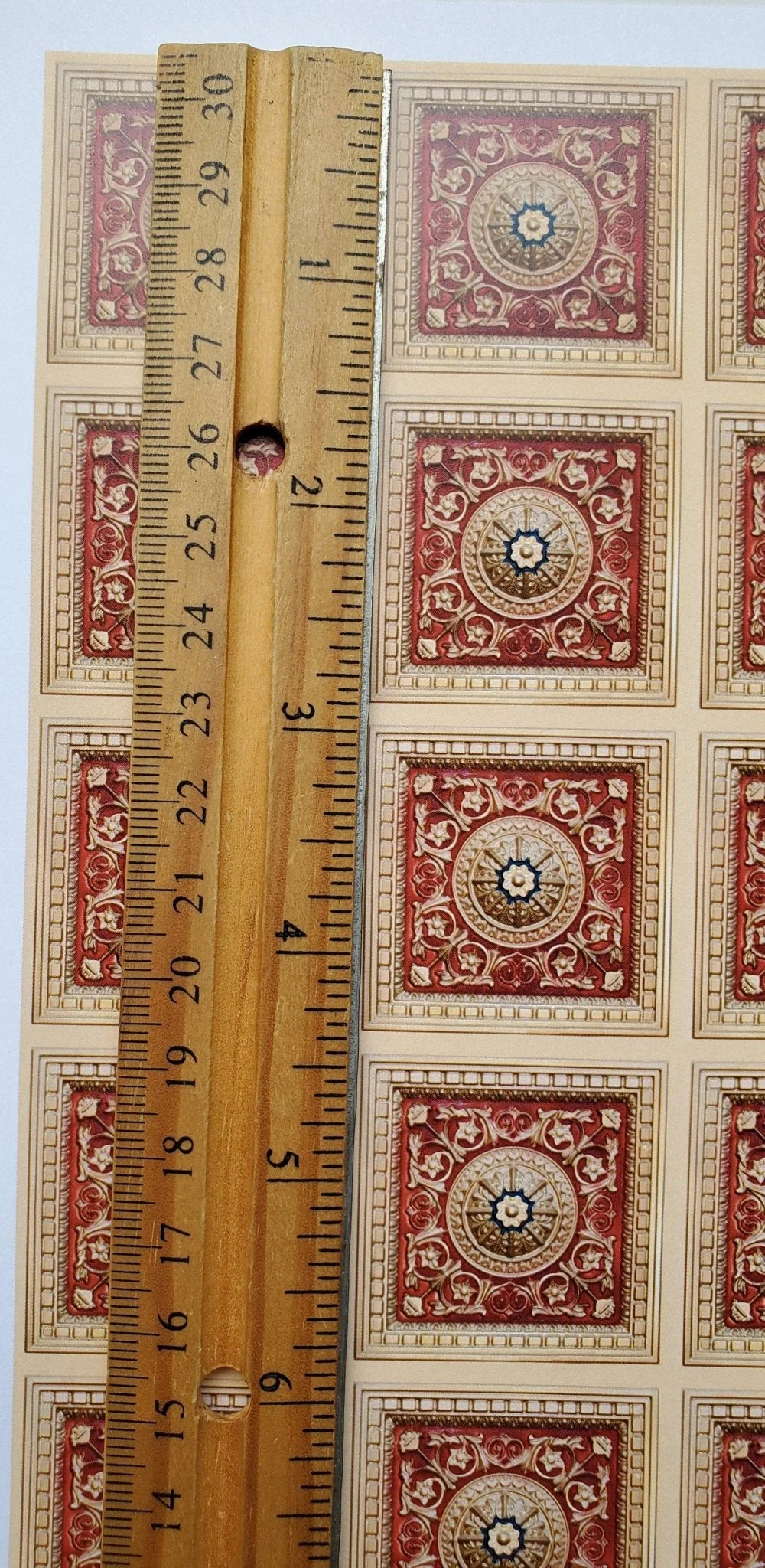 Dollhouse Faux Tin Ceiling Wallpaper (flat) Gold Red/Orange 1:12 Scale Itsy Bitsy - Image 4