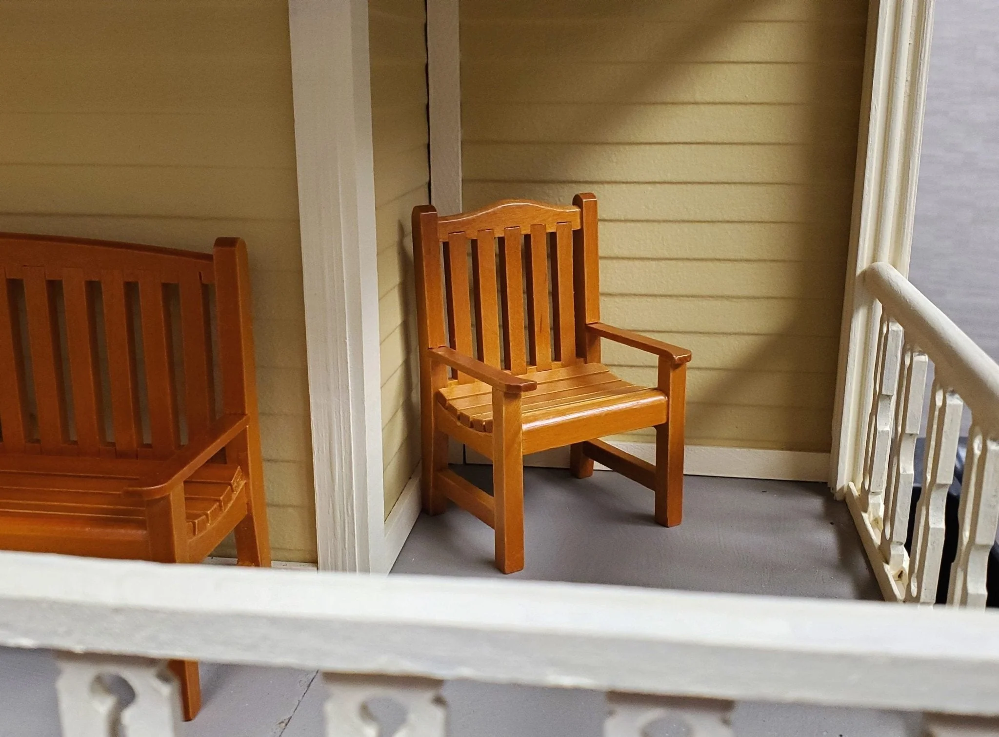 Dollhouse Garden Chair Wood with Walnut Finish 1:12 Scale Miniature Furniture - Image 3