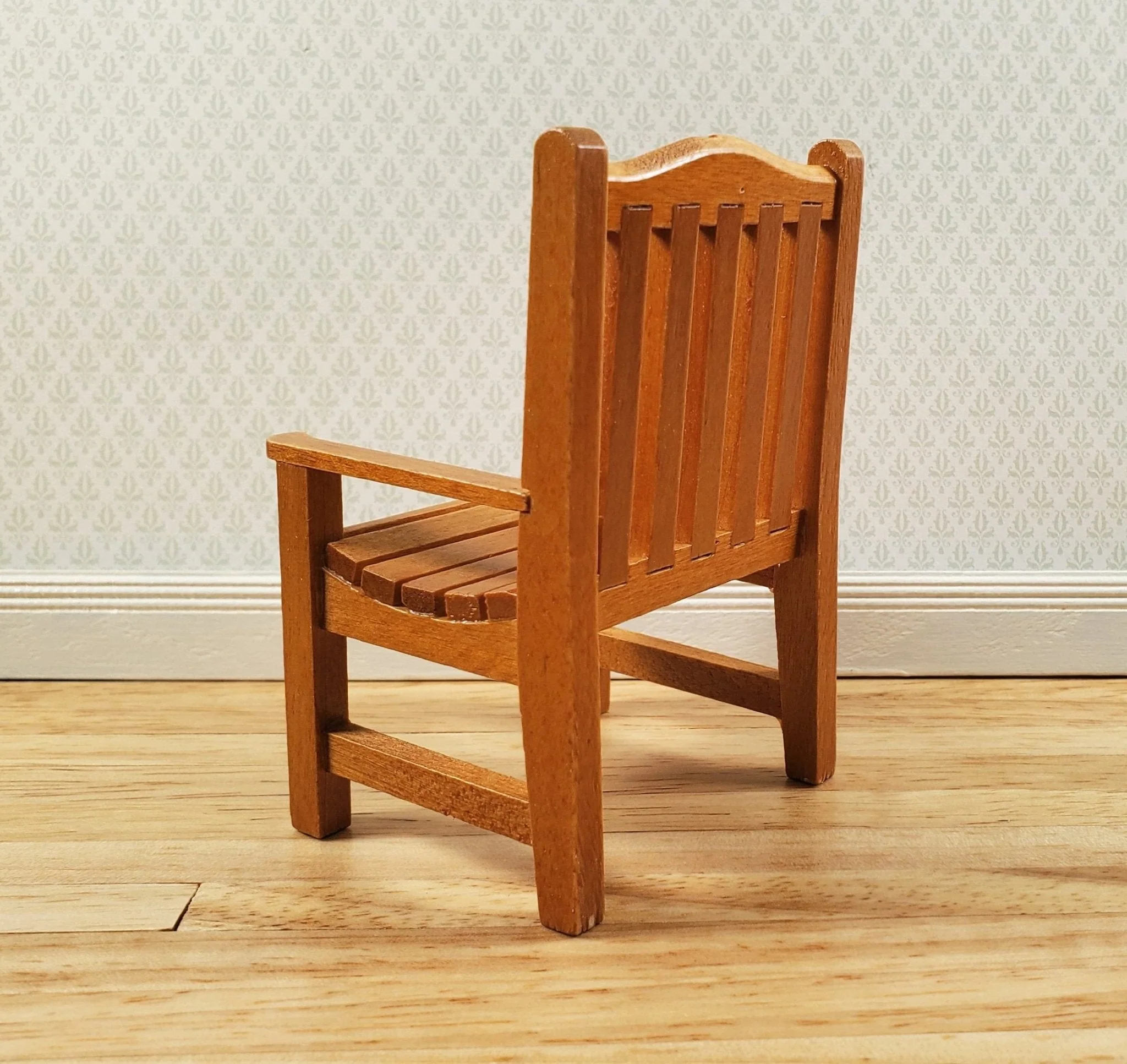 Dollhouse Garden Chair Wood with Walnut Finish 1:12 Scale Miniature Furniture - Image 4