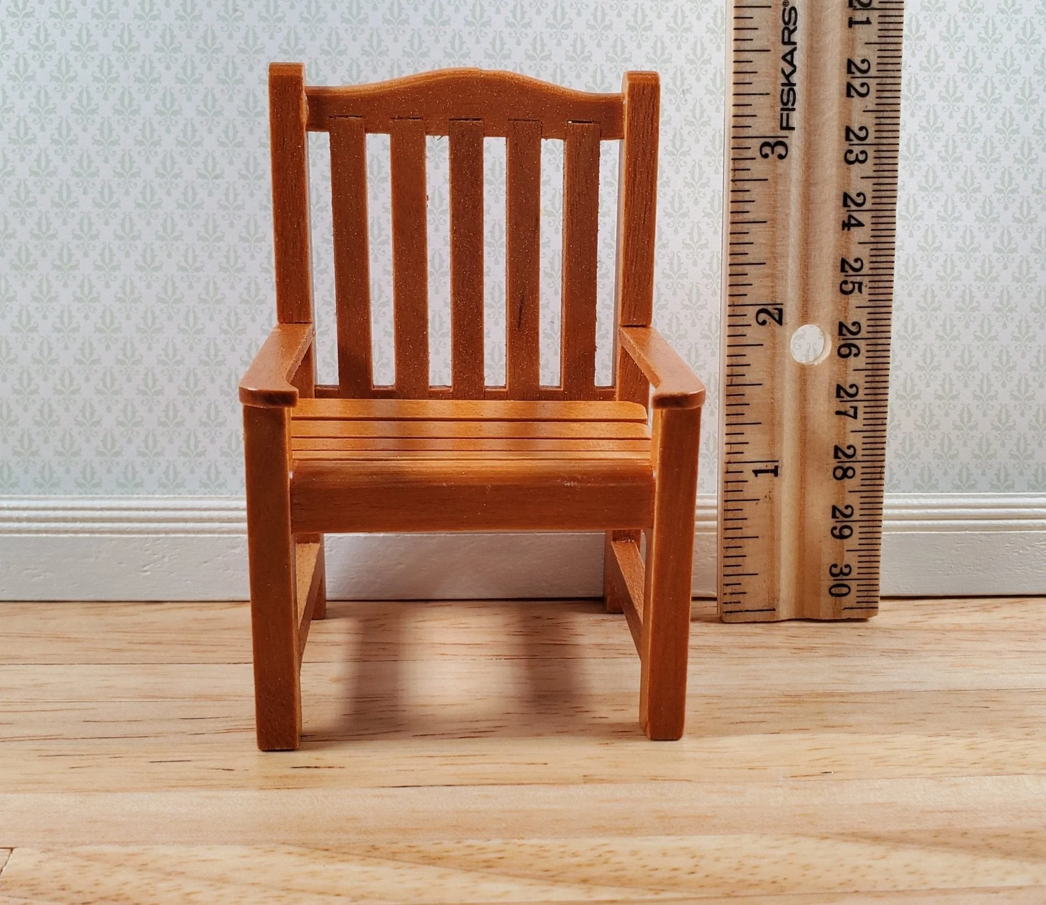 Dollhouse Garden Chair Wood with Walnut Finish 1:12 Scale Miniature Furniture - Image 6