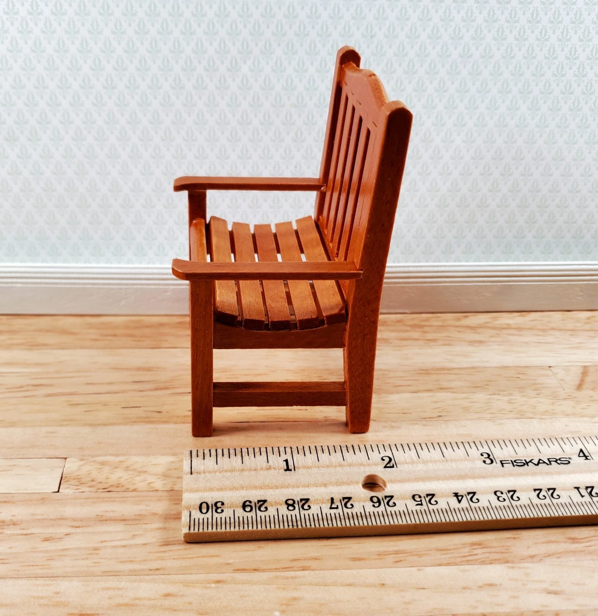 Dollhouse Garden Chair Wood with Walnut Finish 1:12 Scale Miniature Furniture - Image 7