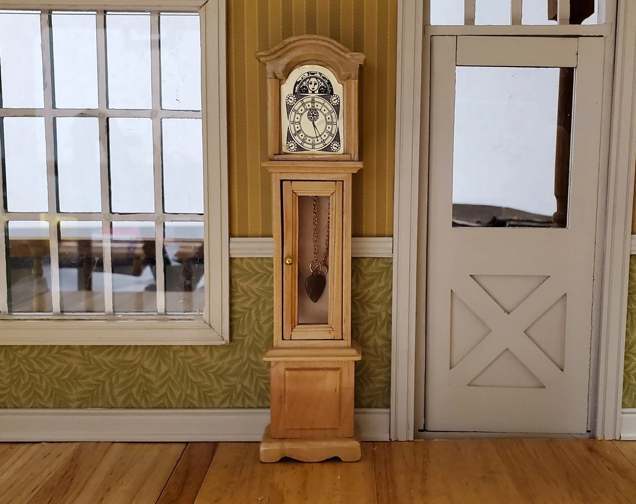 Dollhouse Grandfather Clock Opens Light Oak 1:12 Scale Miniature Furniture - Image 3