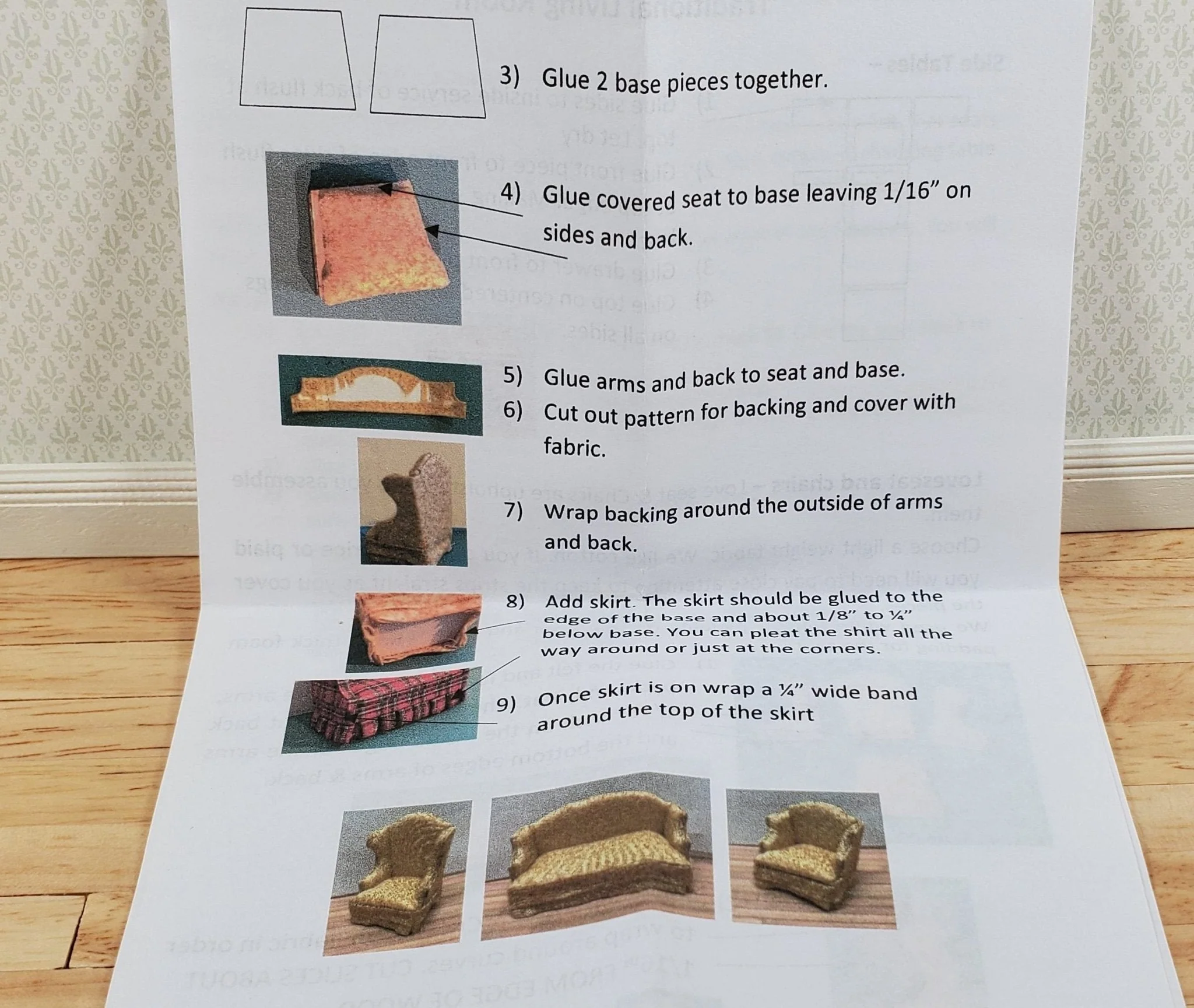 Dollhouse HALF SCALE Furniture KIT DIY Living Room Set Traditional 1:24 Sofa + - Image 3