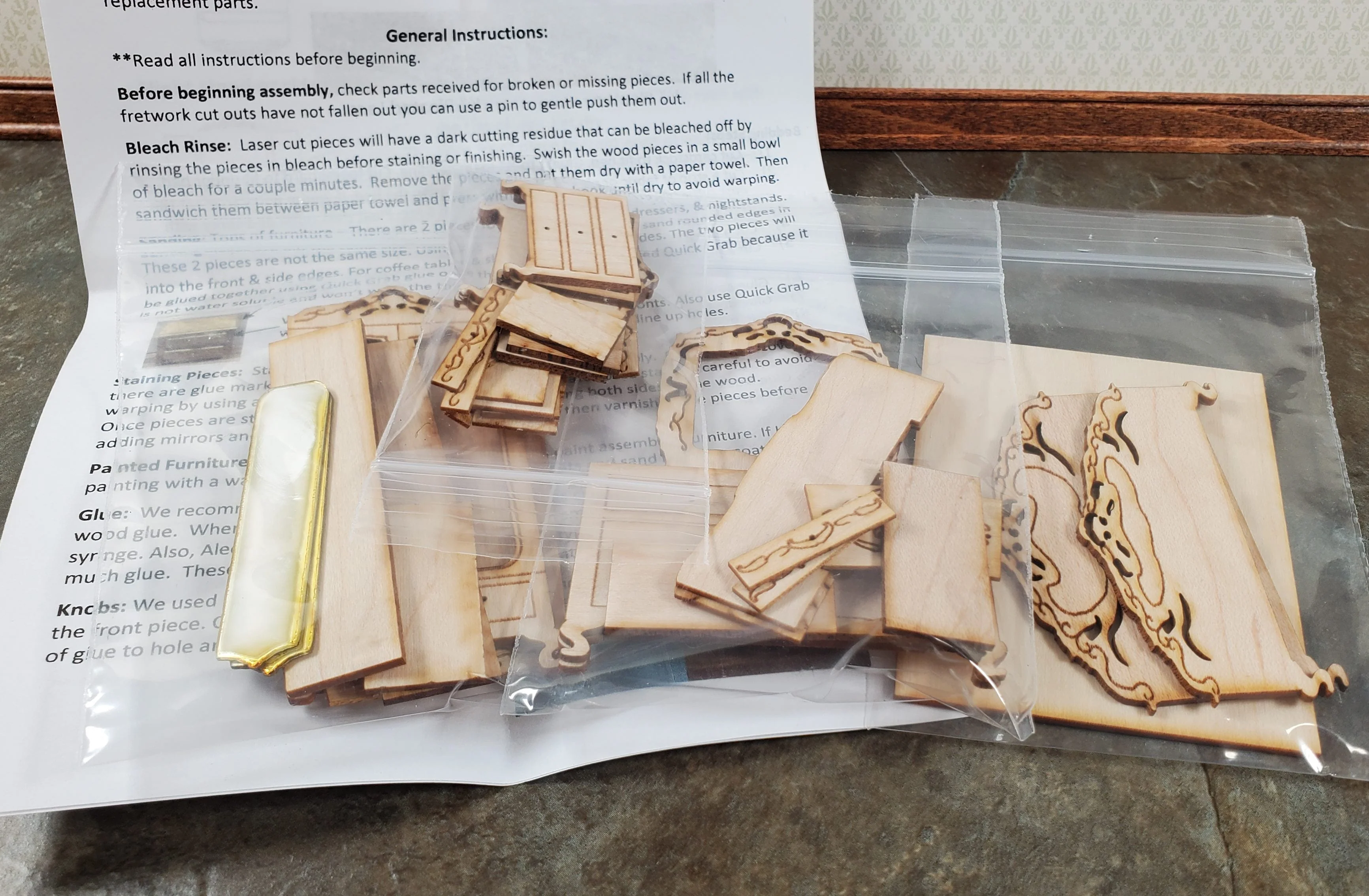 Dollhouse HALF SCALE Furniture KIT DIY Victorian Bedroom Set Bed Dressers + 1:24 - Image 3