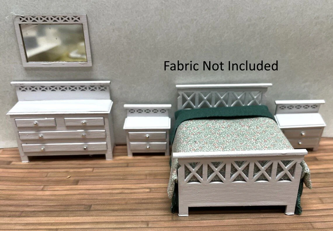 Dollhouse HALF SCALE Furniture KIT Modern Bedroom Bed Dresser Night Stand 1:24 - Image 3