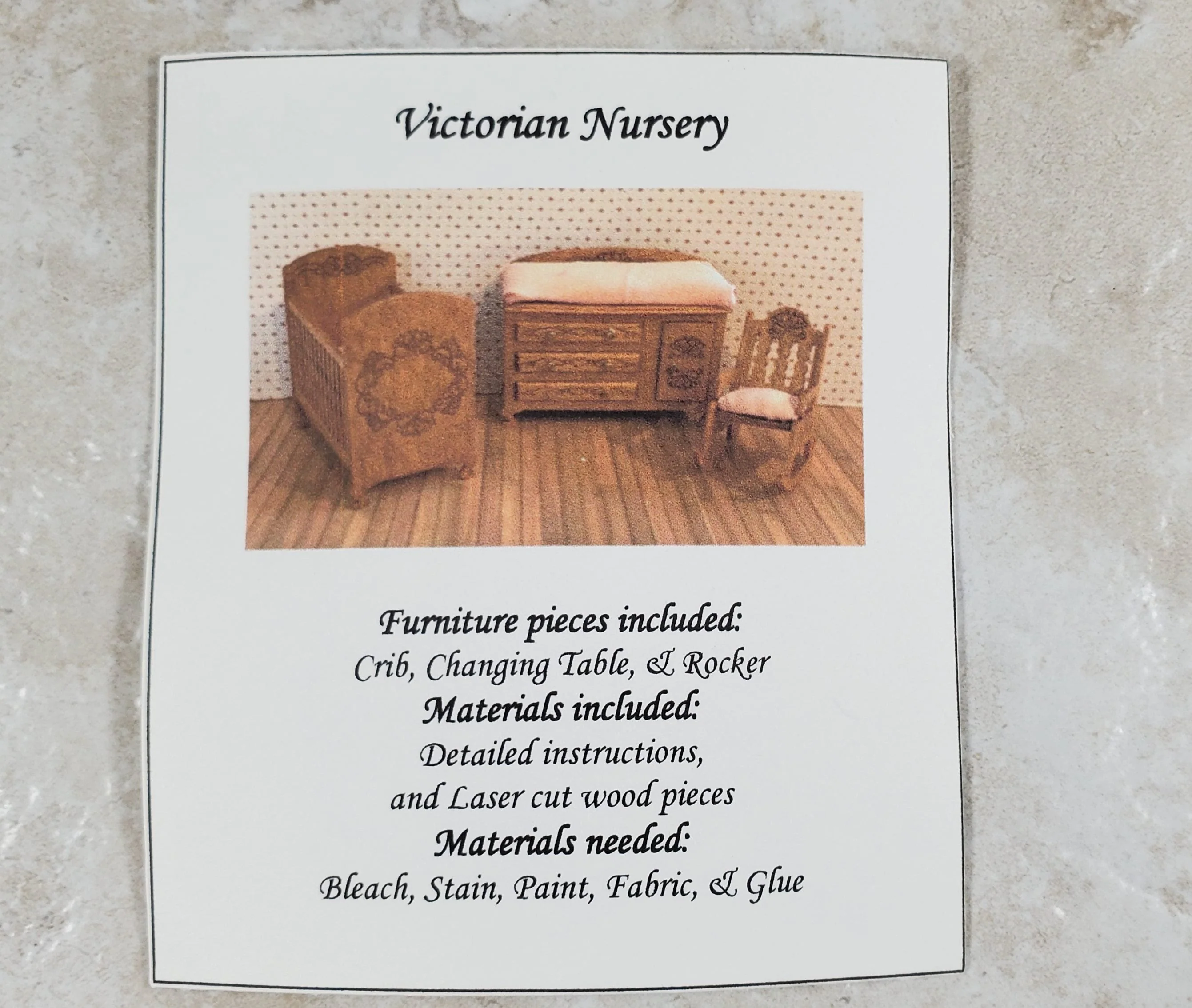Dollhouse HALF SCALE Furniture KIT Victorian Nursery Set Crib Rocking Chair 1:24 - Image 3