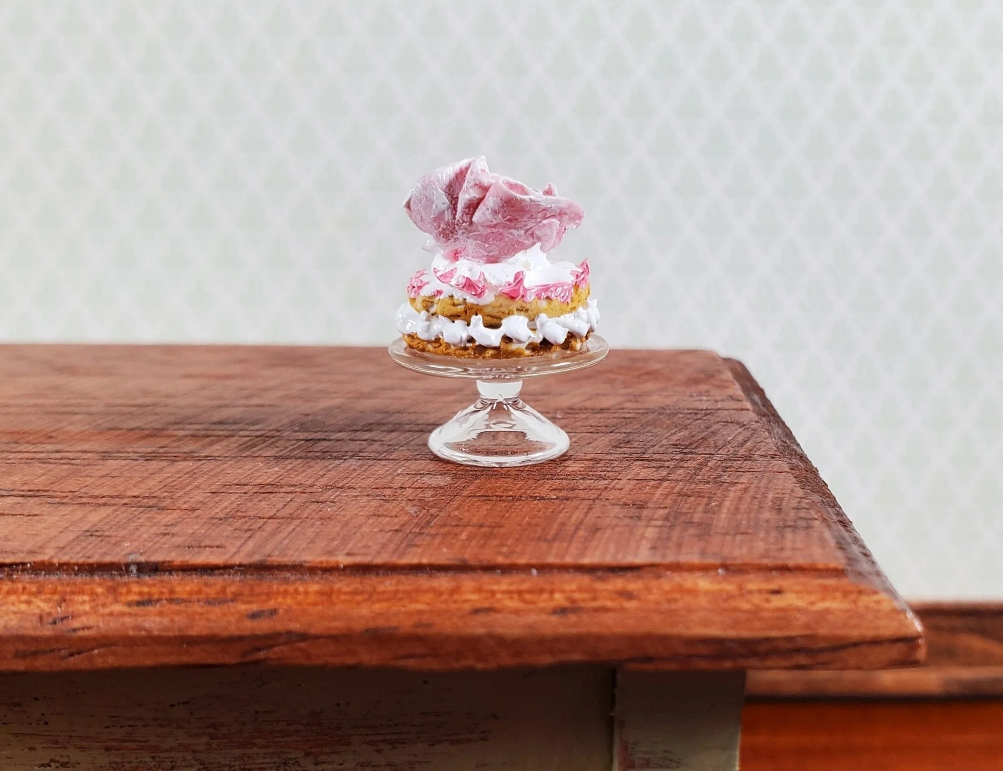 Dollhouse HALF SCALE Strawberry Cake on a Glass Cake Stand 1:24 Scale Miniature Food - Image 4
