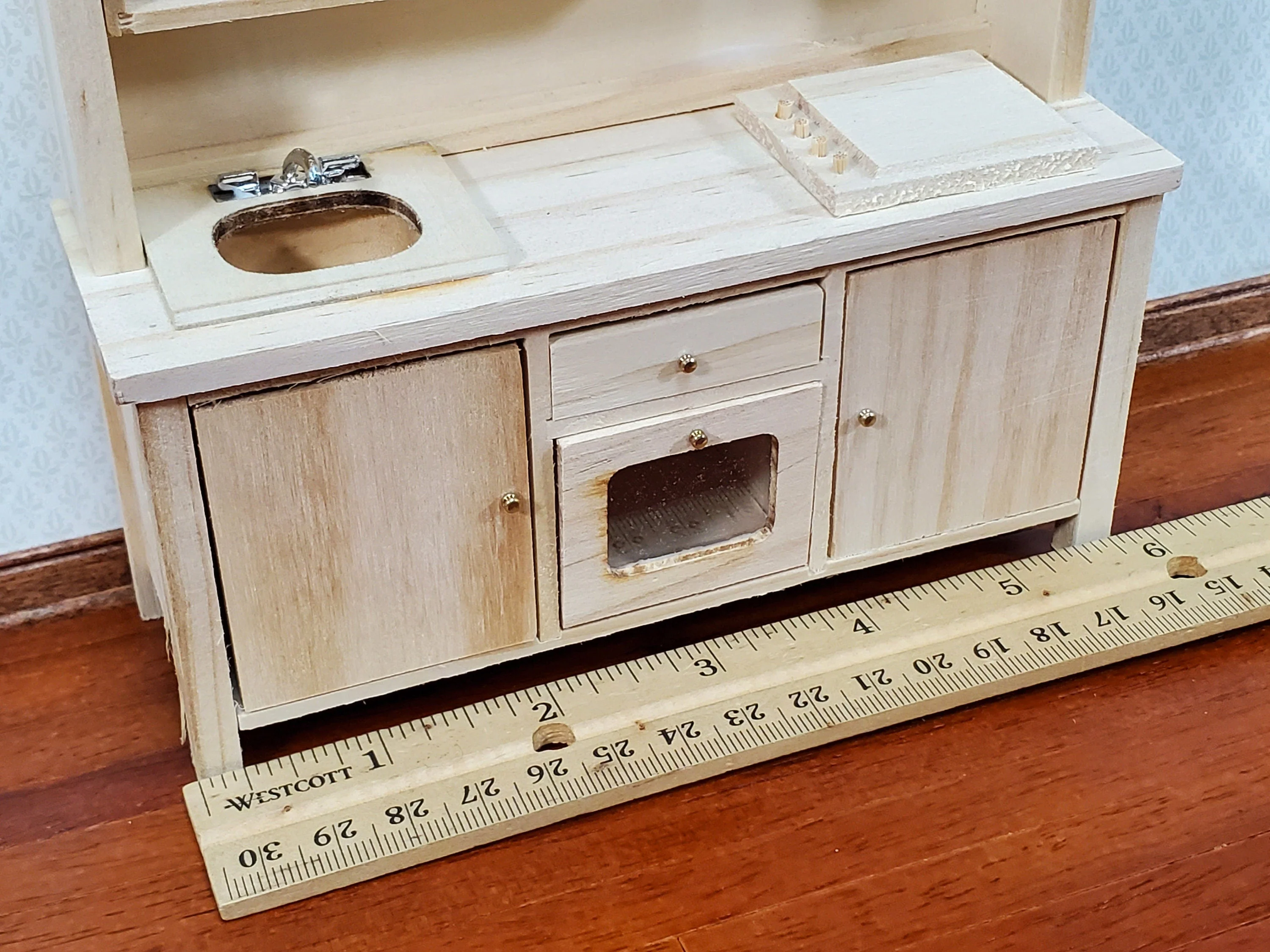 Dollhouse Kitchen Oven Stove Sink Cupboards All in One 1:12 Scale Unpainted DIY - Image 5