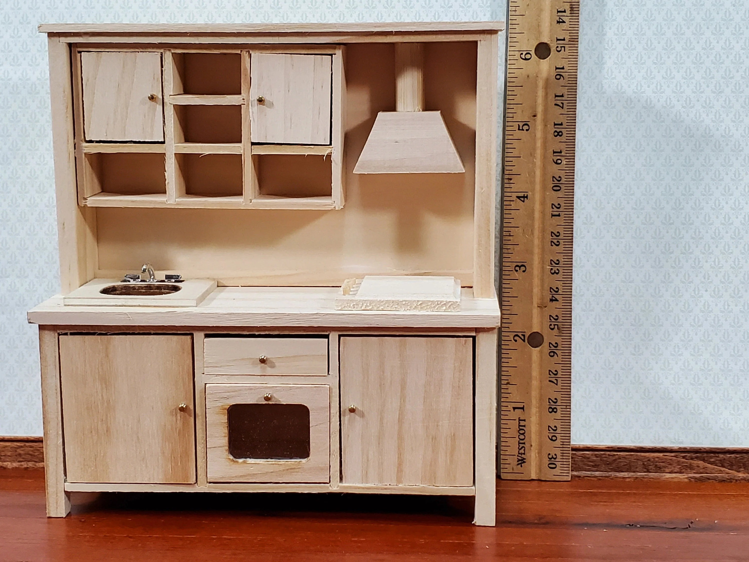 Dollhouse Kitchen Oven Stove Sink Cupboards All in One 1:12 Scale Unpainted DIY - Image 6