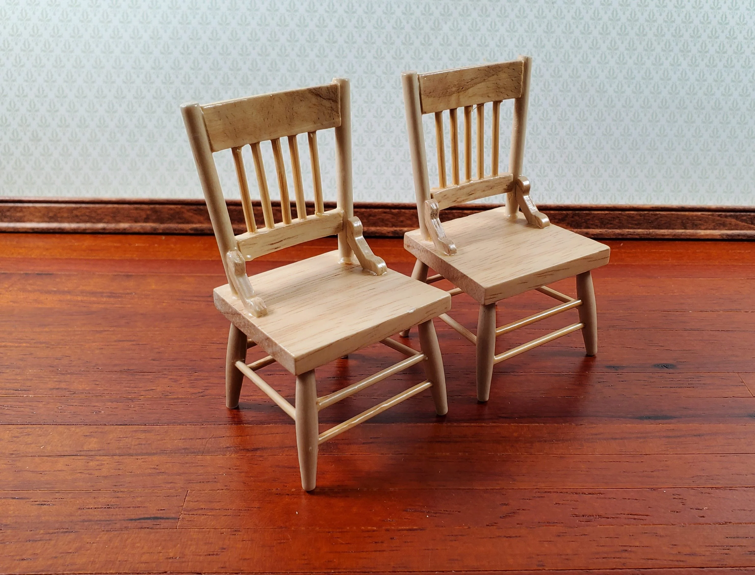 Dollhouse Kitchen Table & 4 Chairs Set Light Oak Finish 1:12 Scale Miniature Furniture - Image 4
